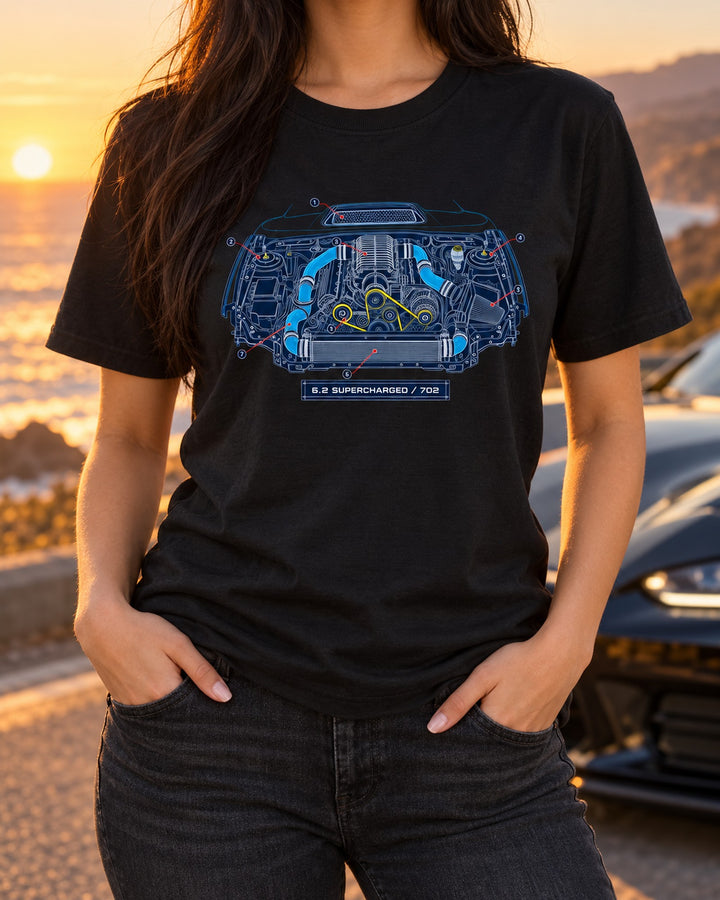 Ram 1500 TRX Supercharged Engine Bay Blueprint Shirt T-Shirt Black worn hero