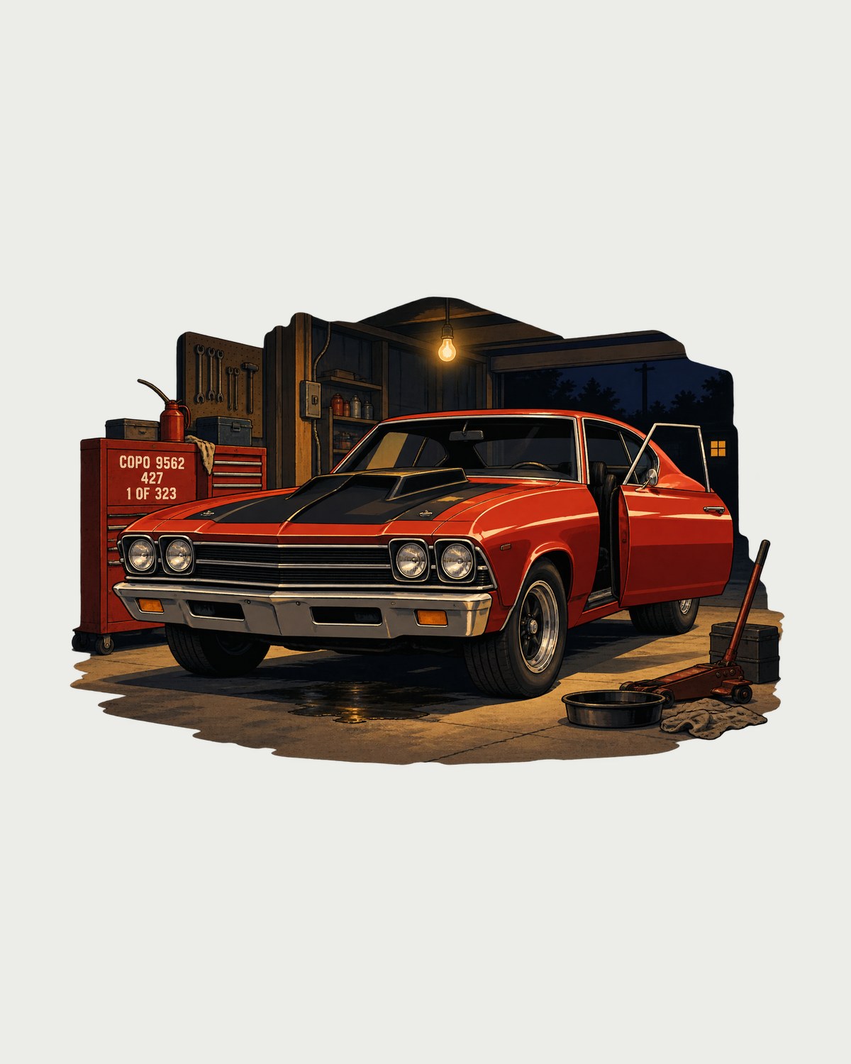 1969 Chevelle COPO 9562 427 Anime Night Garage Shirt, 1 of 323 design only