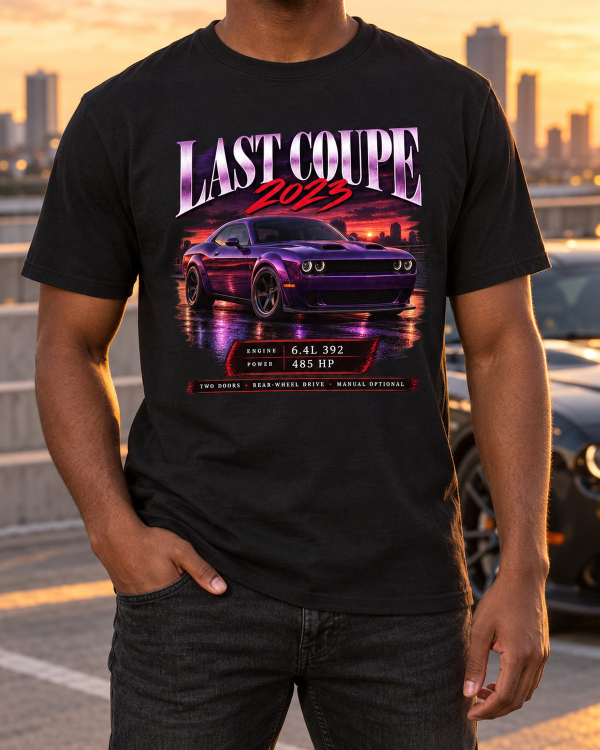 2023 Challenger Scat Pack Widebody Last Call Archive Tee T-Shirt Black worn hero