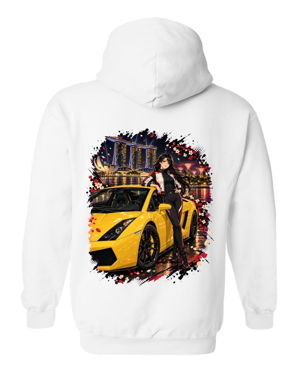 Lamborghini Gallardo Anime Girl Pull Over Hoodie White back