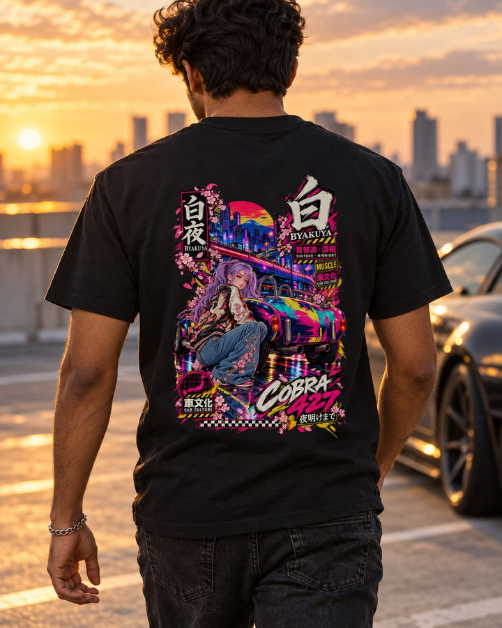 BYAKUYA COBRA 427 Anime Girl Full-Back Graphic Tee T-Shirt Black worn hero