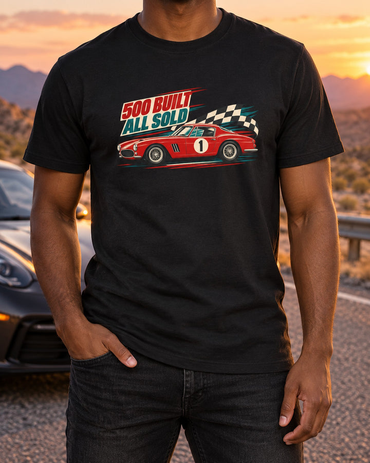 Alfa Romeo 8C Competizione Vintage Race Poster Tee, 500 Built T-Shirt Black worn hero