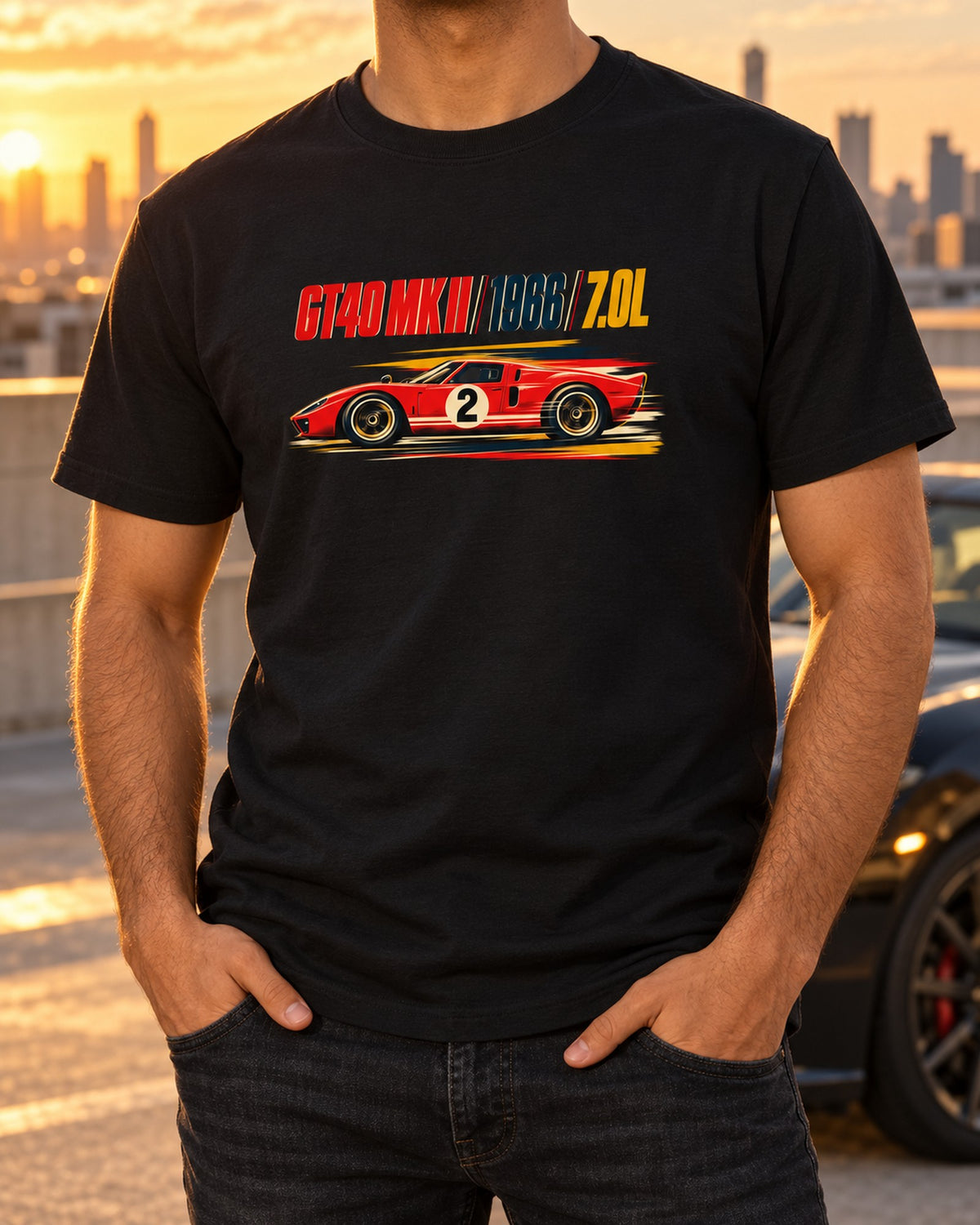 Ford GT40 Mk II 1966 Le Mans Race Poster Shirt, Car Guy Gift T-Shirt Black worn hero