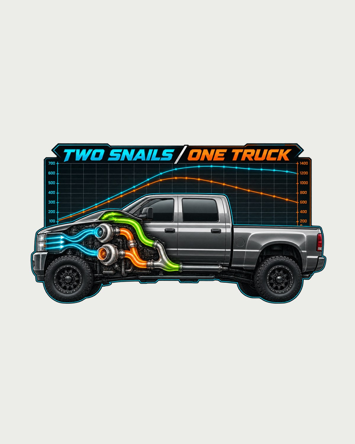 Compound Turbo Airflow Dyno Chart Tee, Dodge Ram 2500 Cummins design only