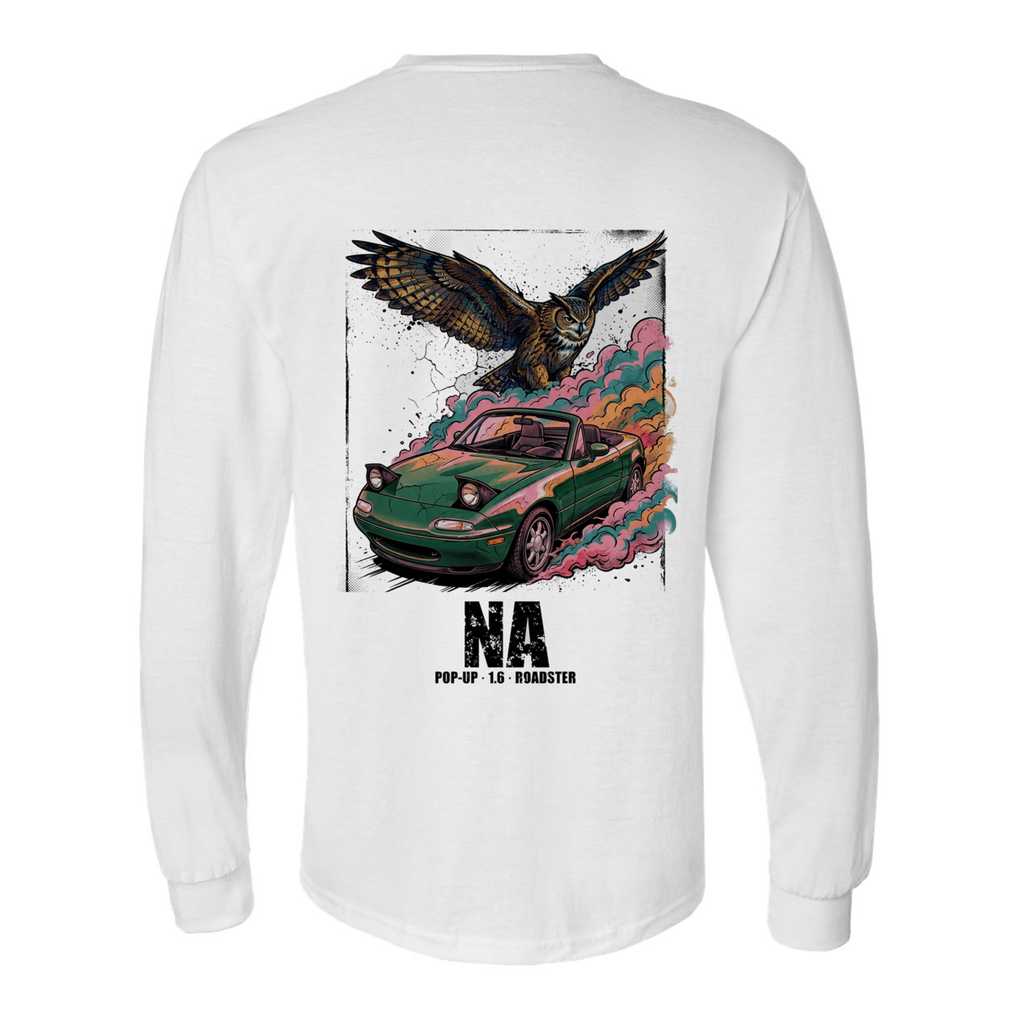 Mazda MX-5 Miata Owl Long Sleeve T-Shirt — White back