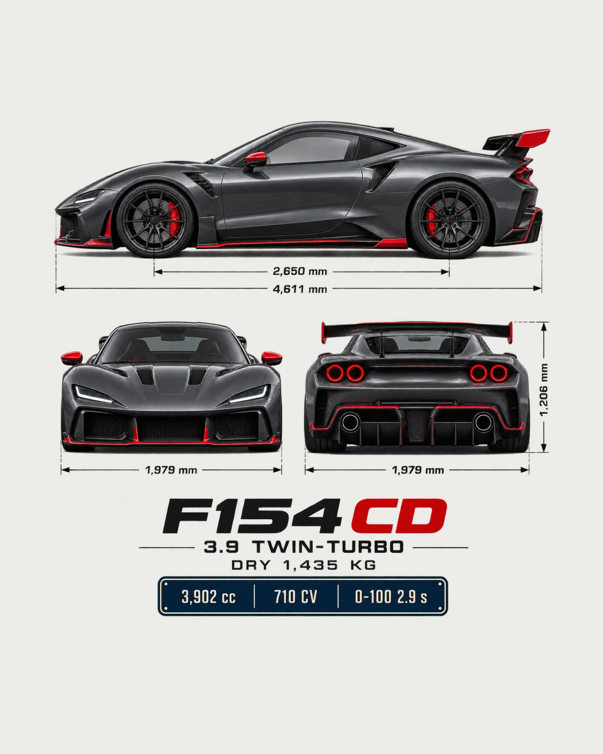 Ferrari F8 Tributo F154 CD Three-View Spec Shirt design only