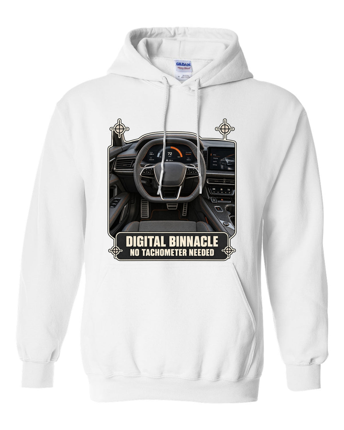 Audi RS e-tron GT interior driver view digital binnacle cockpit gauge design white pull over hoodie front view with the design