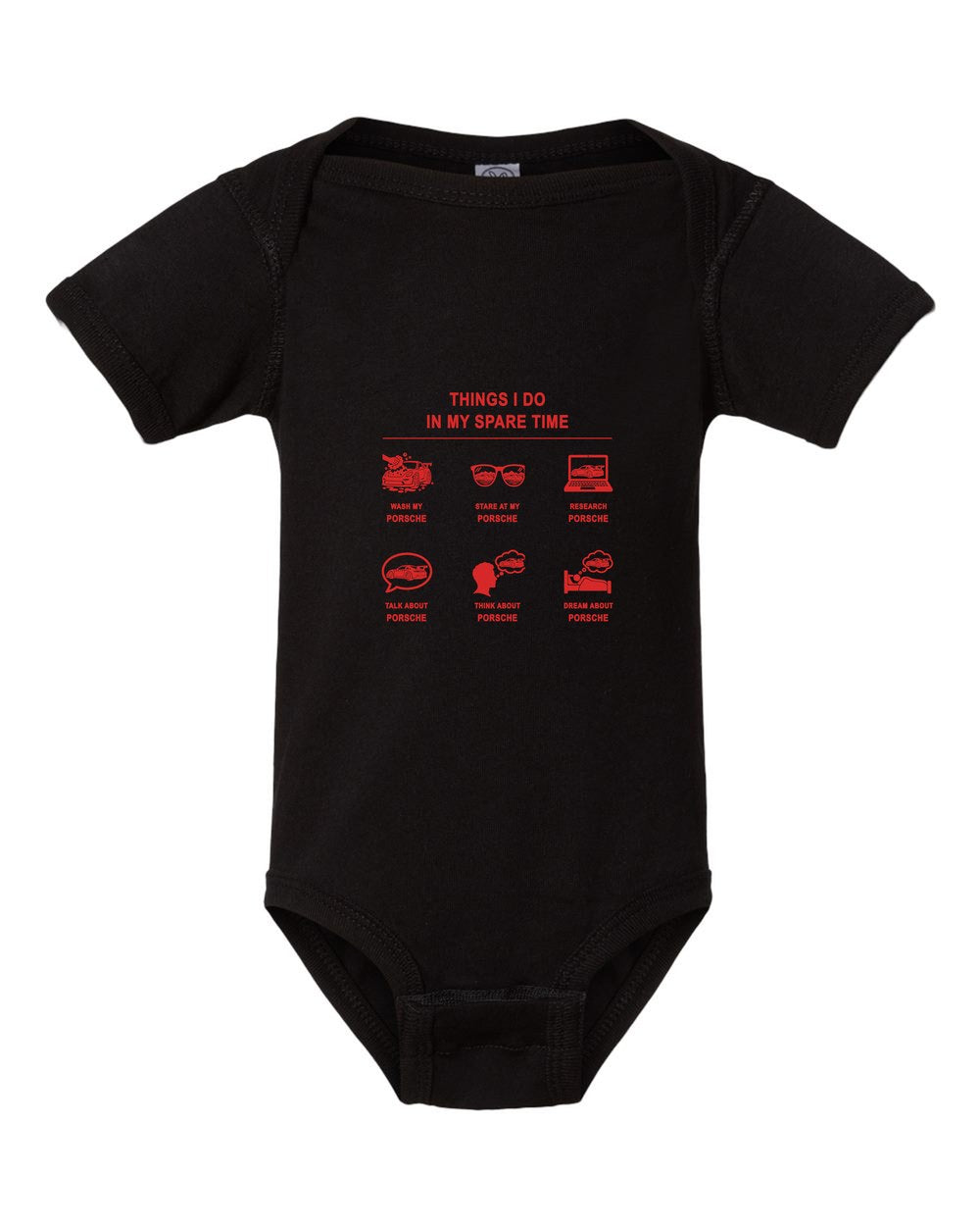 Porsche Things I Do Baby Onesie Black front