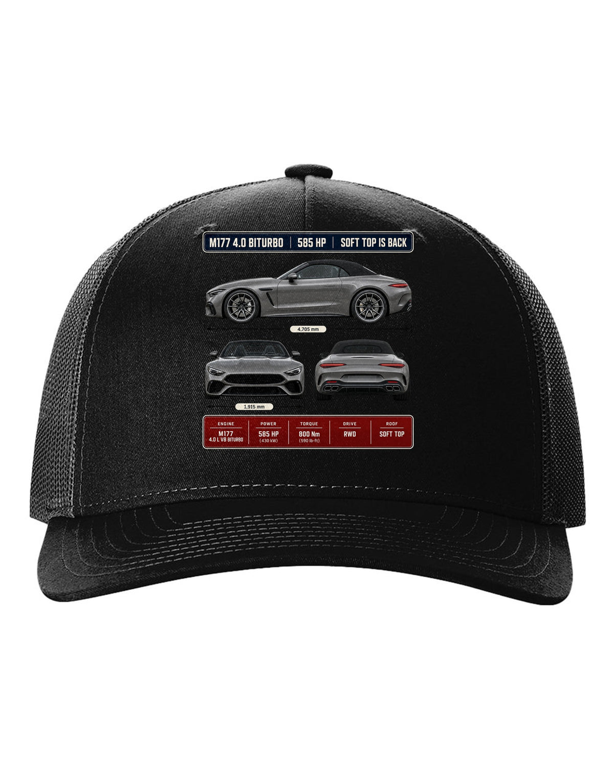 Mercedes-AMG SL63 R232 Three-View Spec black hat front view with the design