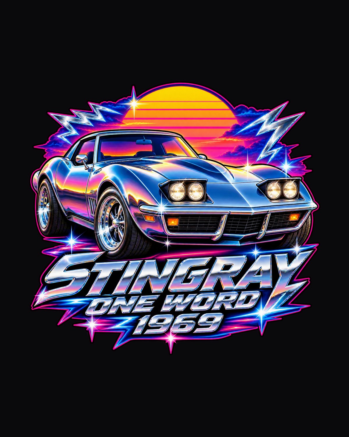1969 Corvette C3 Stingray Chrome Airbrush Shirt, One Word design only
