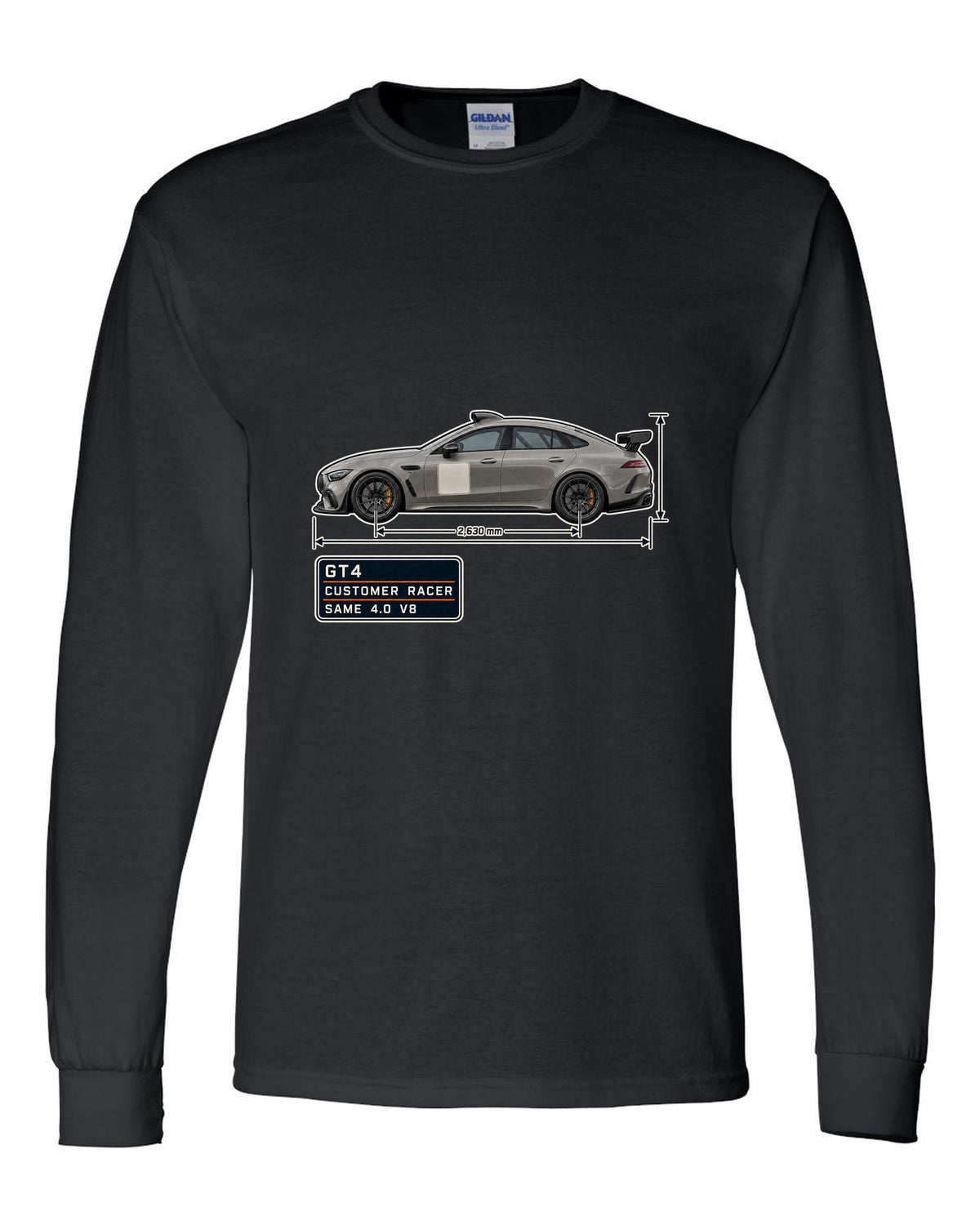 Mercedes-AMG GT4 unliveried spec poster print black long sleeve front view with the design