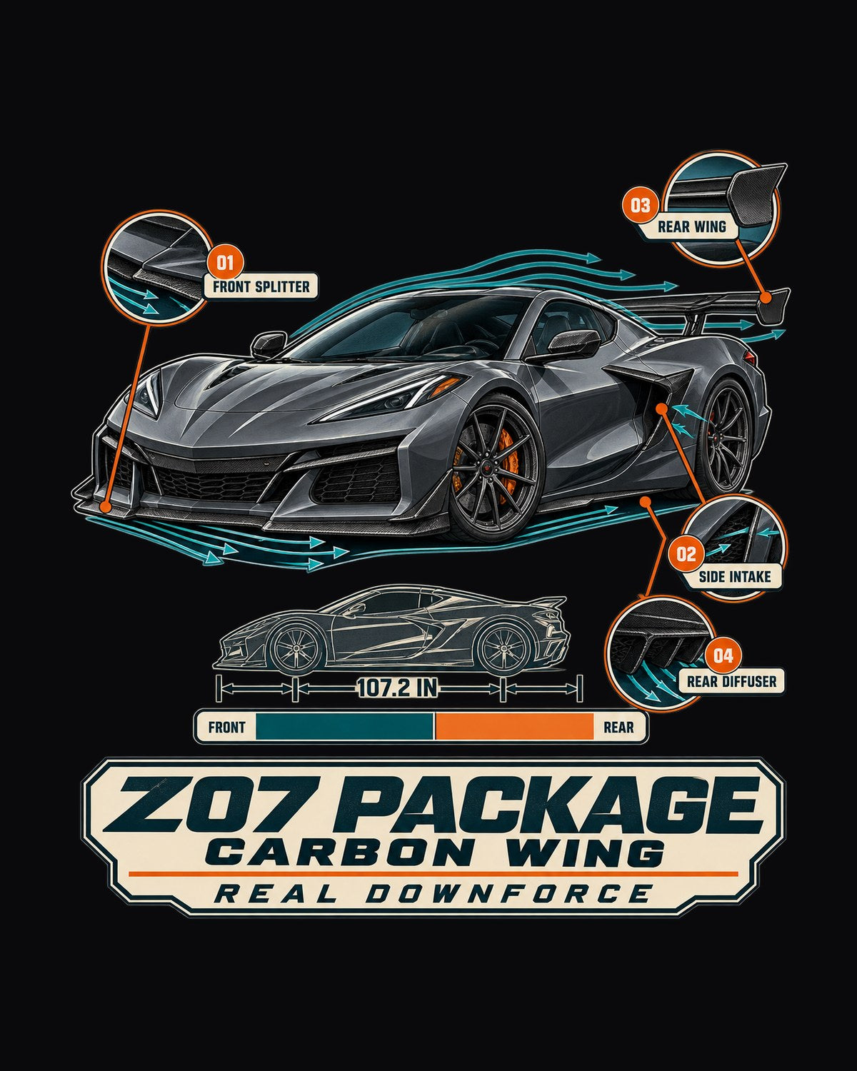 Corvette C8 Z06 Z07 Package Aero Callouts Shirt, Carbon Wing design only