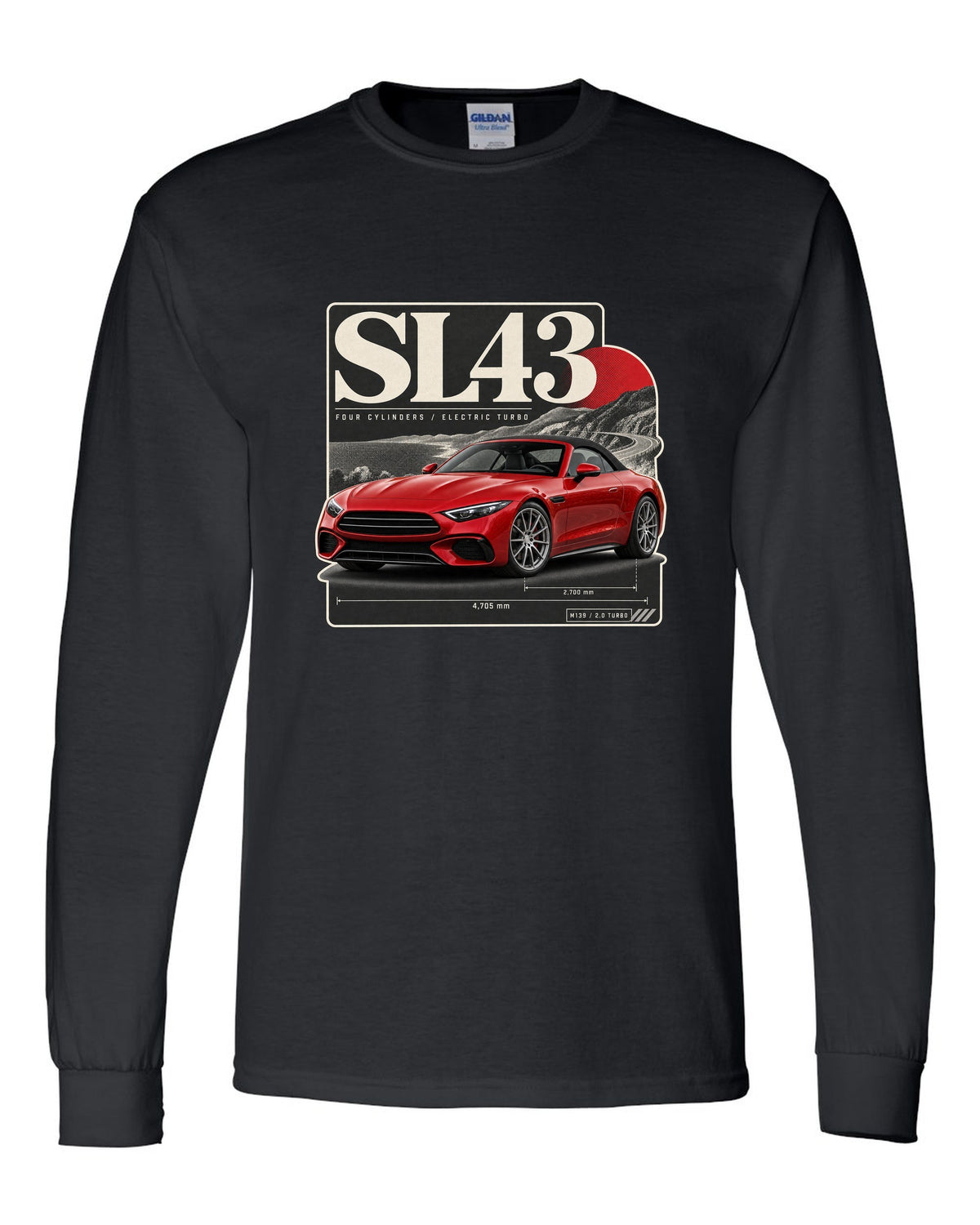 SL43 R232 Electric Turbo Editorial black long sleeve front view with the design