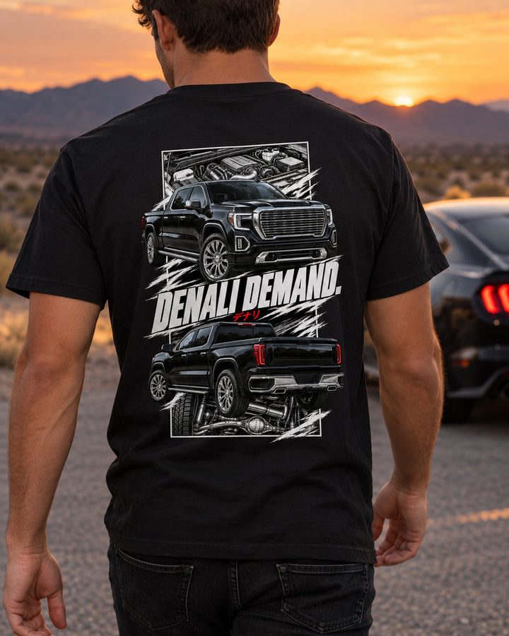 GMC Sierra Denali Torn Poster Full-Back Graphic Tee T-Shirt Black worn hero