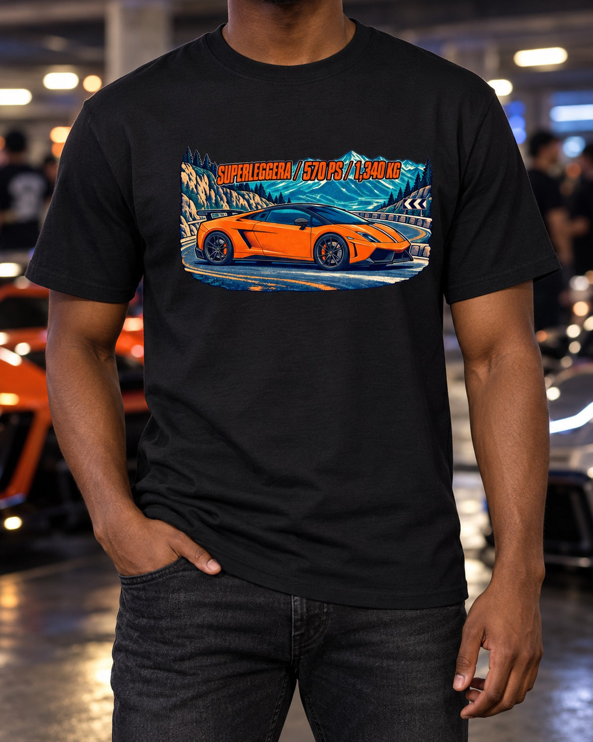 Gallardo LP570-4 Superleggera Riso Pass Shirt, 1,340 KG T-Shirt Black worn hero