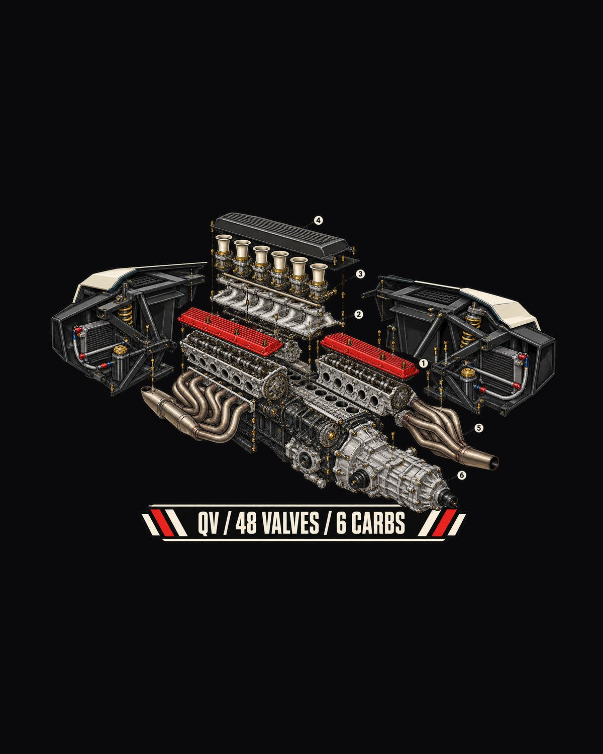 Lamborghini Countach LP5000 QV Exploded Engine Shirt, Car Gift design only