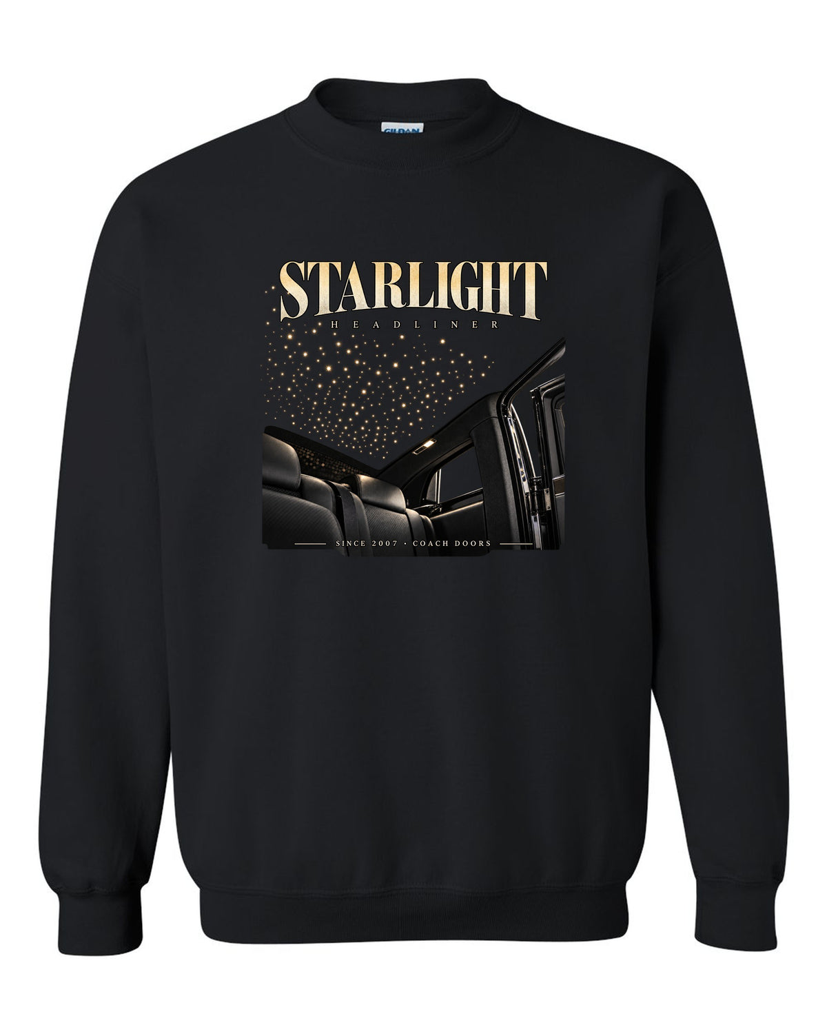 Rolls-Royce Phantom VIII starlight headliner macro black crewneck front view with the design
