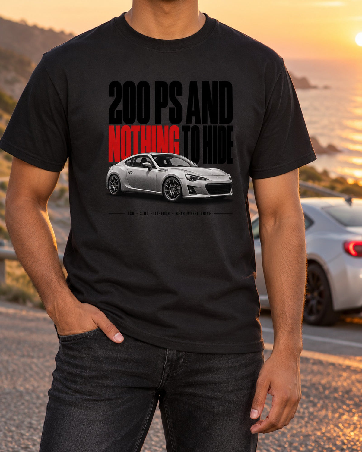 Subaru BRZ ZC6 tS Halftone Statement Shirt, Car Guy Gift T-Shirt Black worn hero