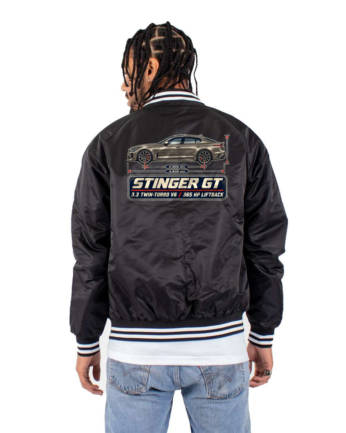 Kia Stinger GT 3.3 Twin-Turbo V6 Blueprint Shirt, 365 HP Bomber Jacket Black back
