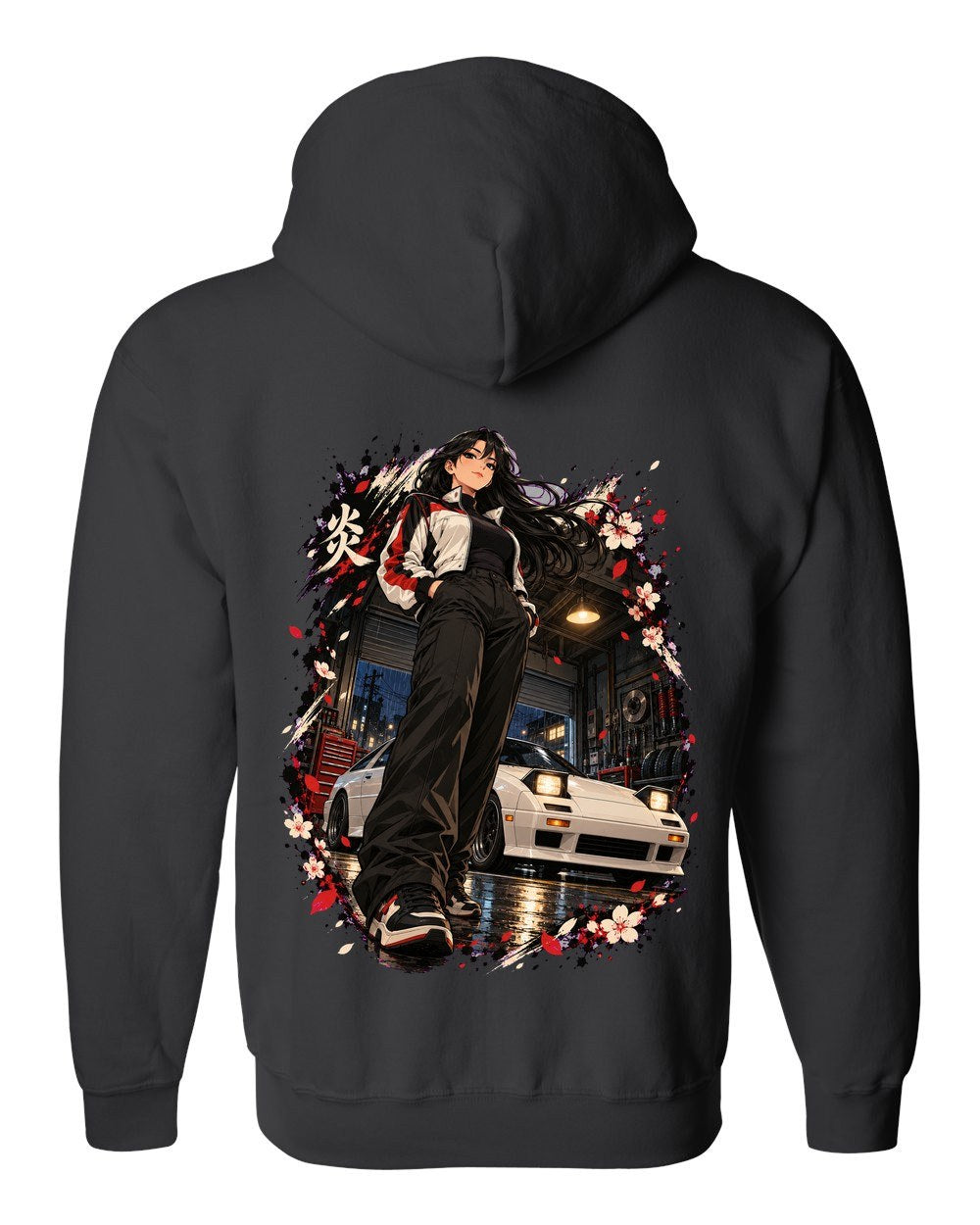 Mazda RX-7 FC Anime Girl Zip Hoodie Black back
