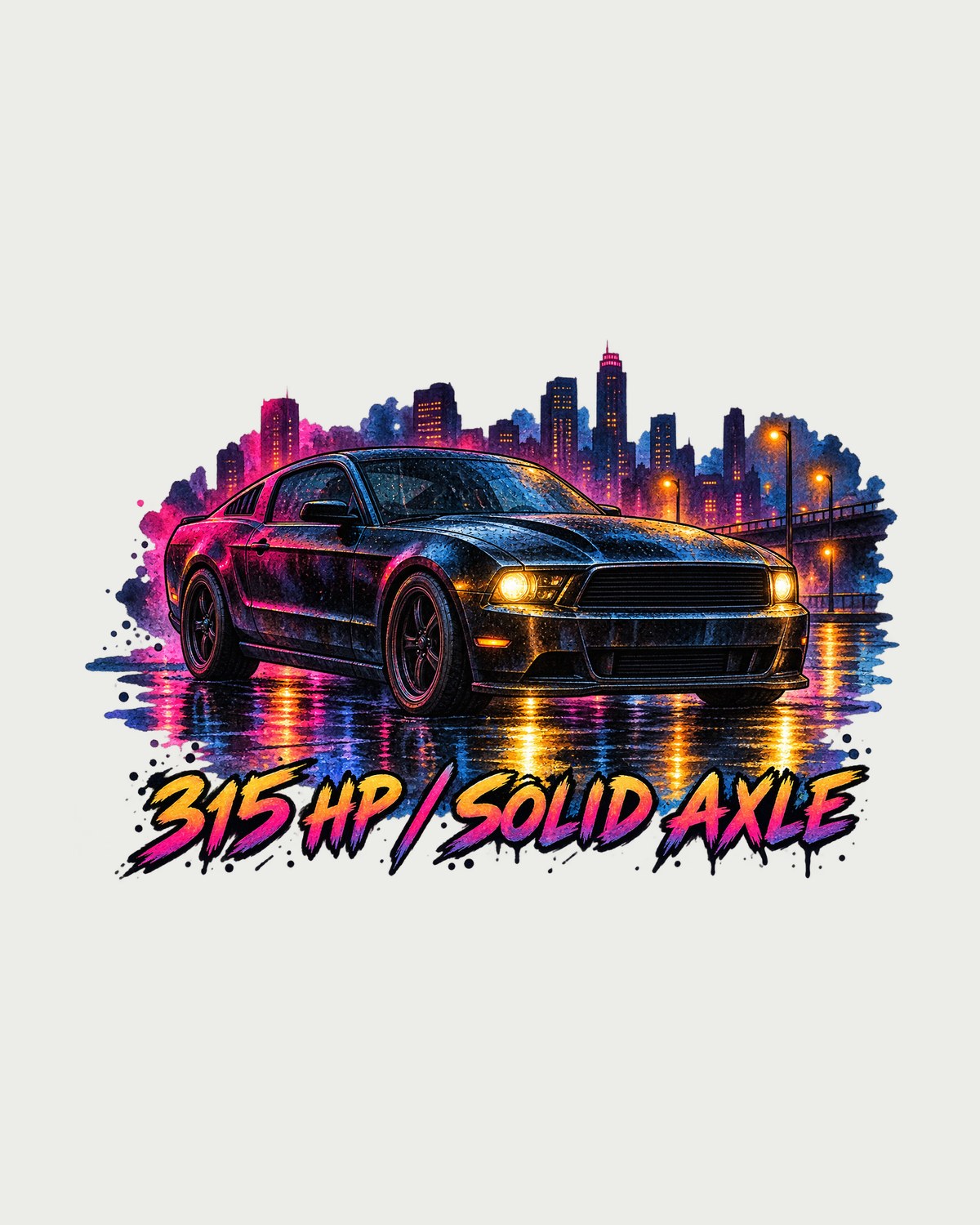 S197 Mustang Fastback Watercolour Wet Road Night Shirt, Solid Axle design only