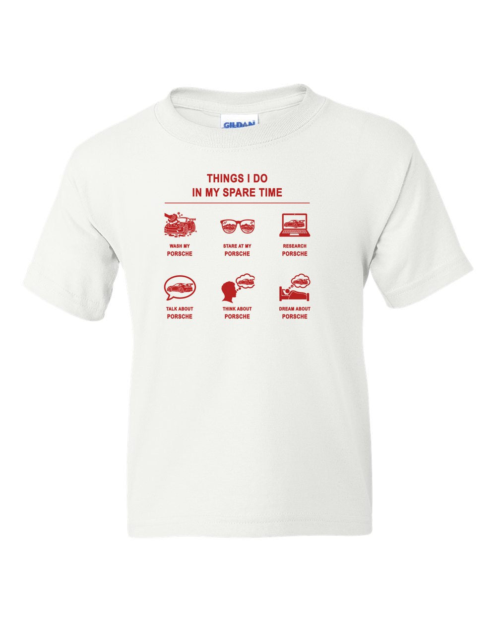 Porsche Things I Do Kids Tee White front