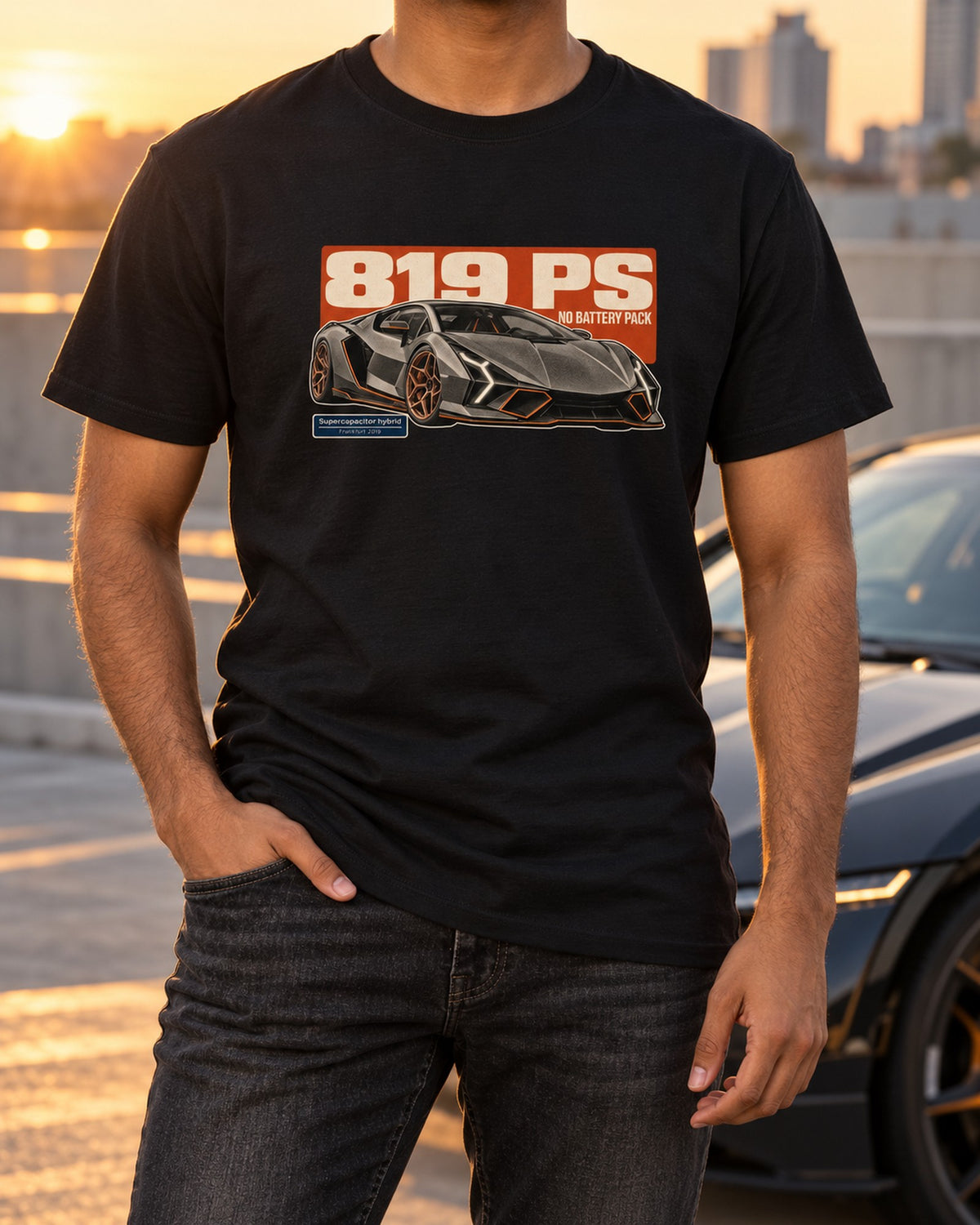 Sian FKP 37 Halftone Statement Tee, Lamborghini 819 PS T-Shirt Black worn hero