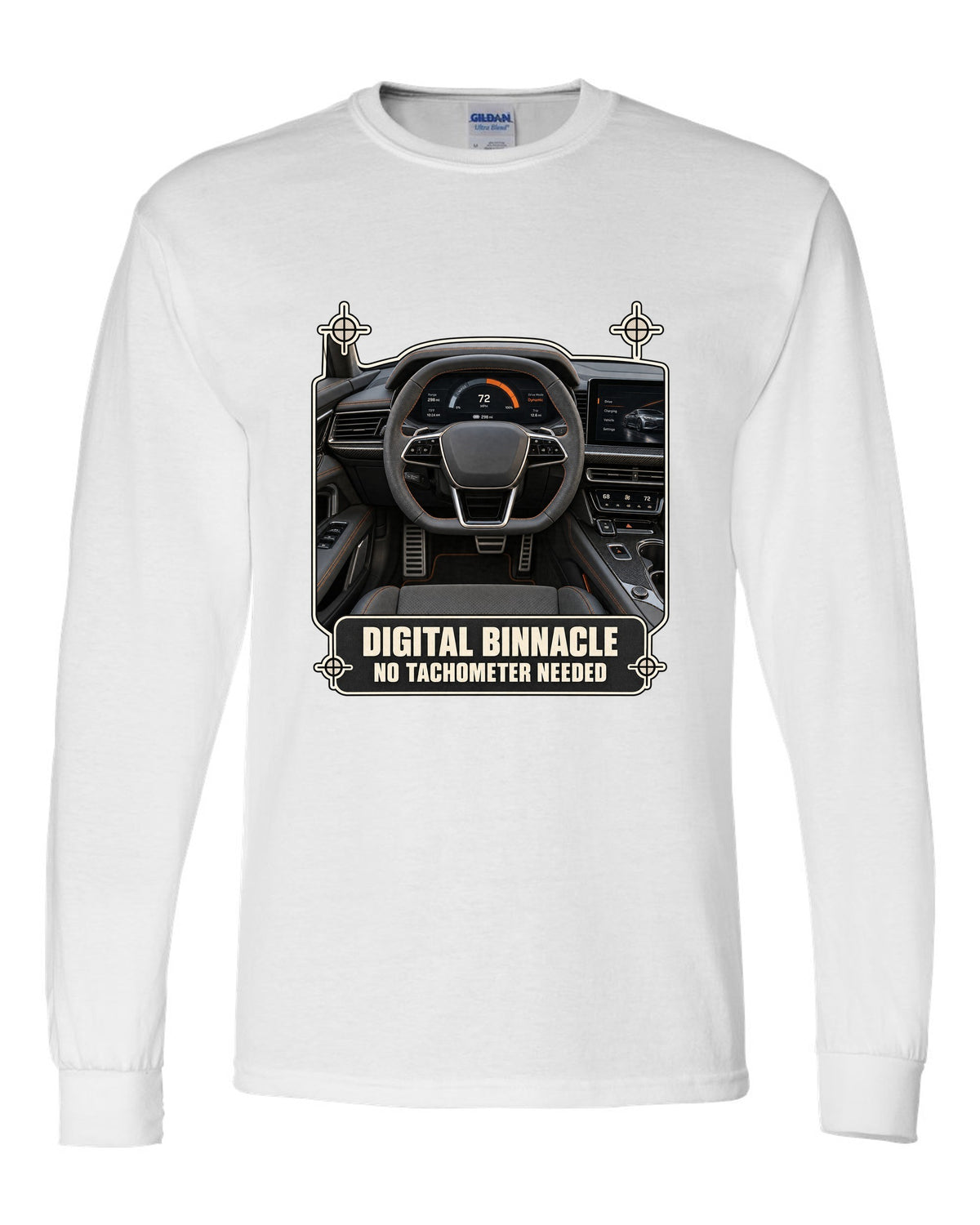 Audi RS e-tron GT interior driver view digital binnacle cockpit gauge design white long sleeve front view with the design