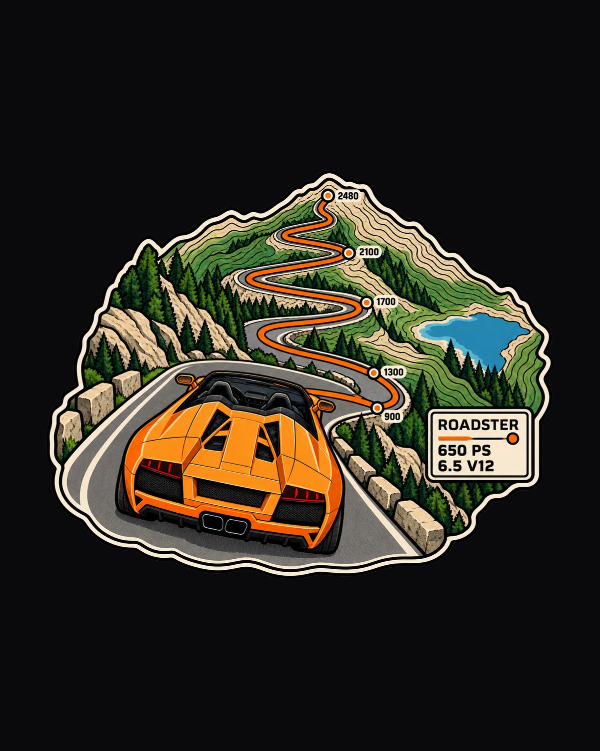 Murcielago LP650-4 Roadster Route Map Shirt, Lamborghini design only