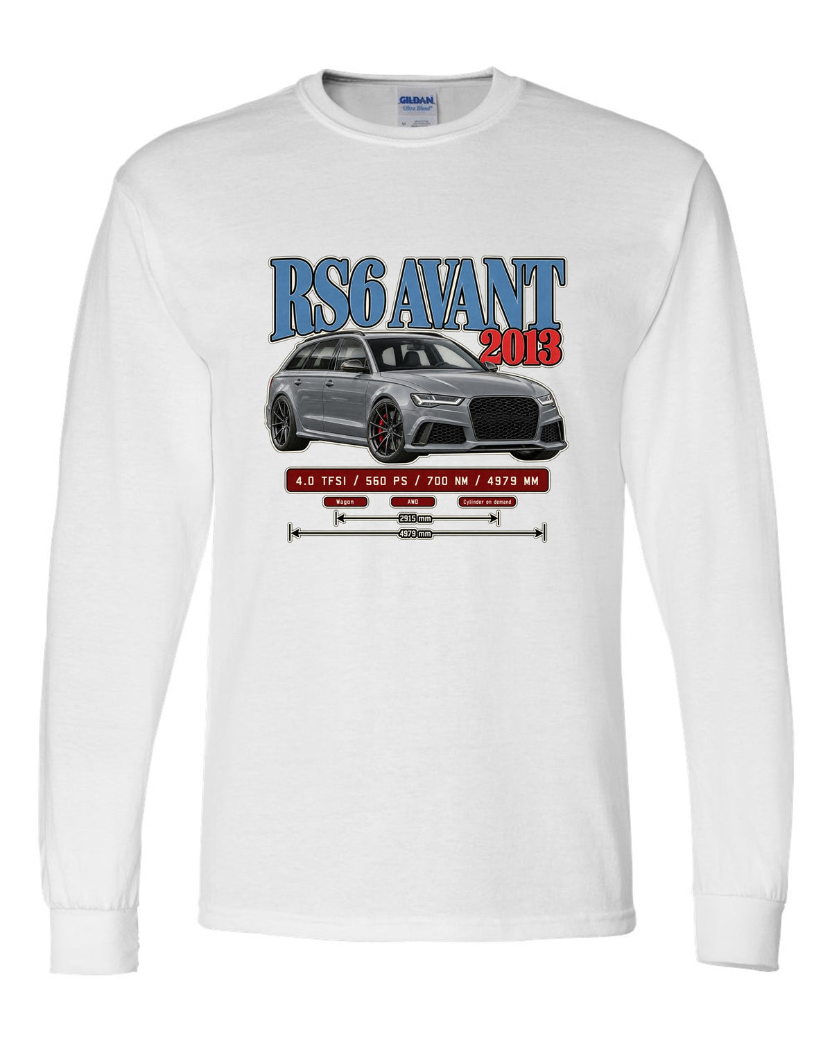 Audi RS6 Avant C7 2013 archive panel print white long sleeve front view with the design