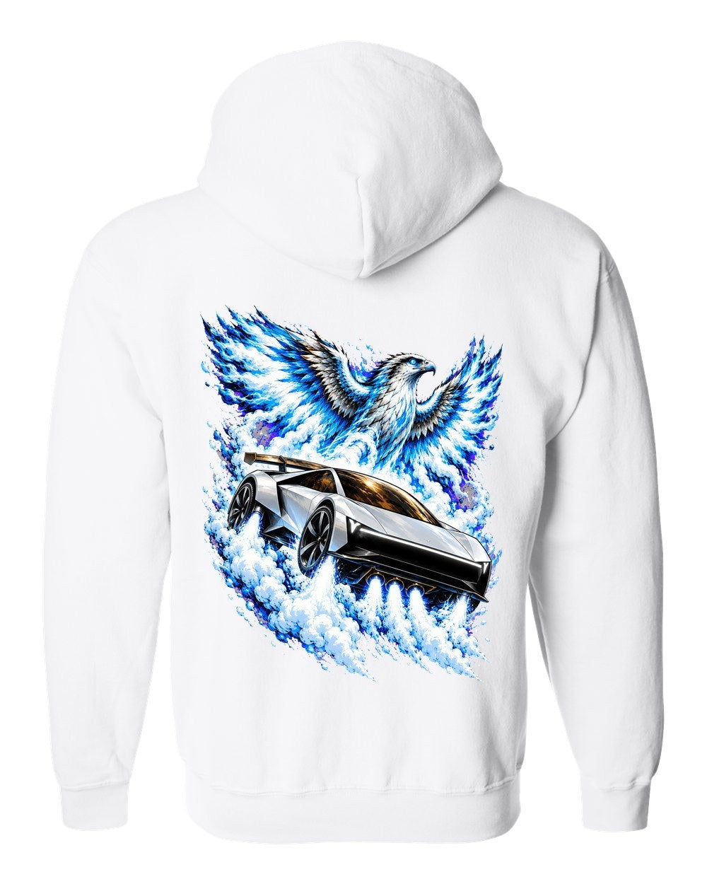 Tesla Roadster Ice Falcon Zip Hoodie White back