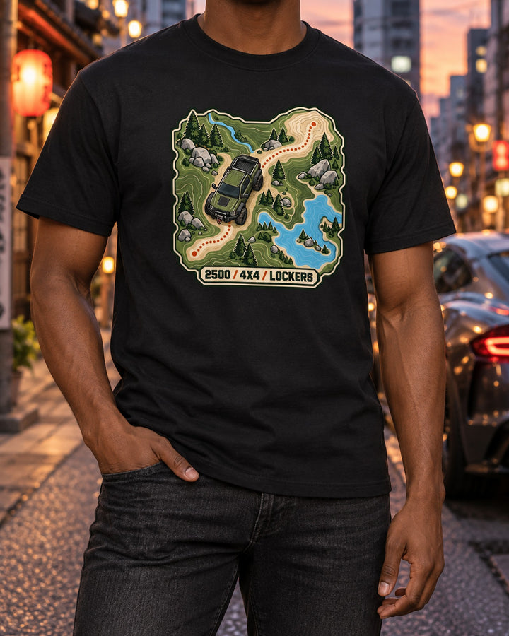 Ram Power Wagon 2500 4x4 Trail Line Topographic Map Shirt T-Shirt Black worn hero