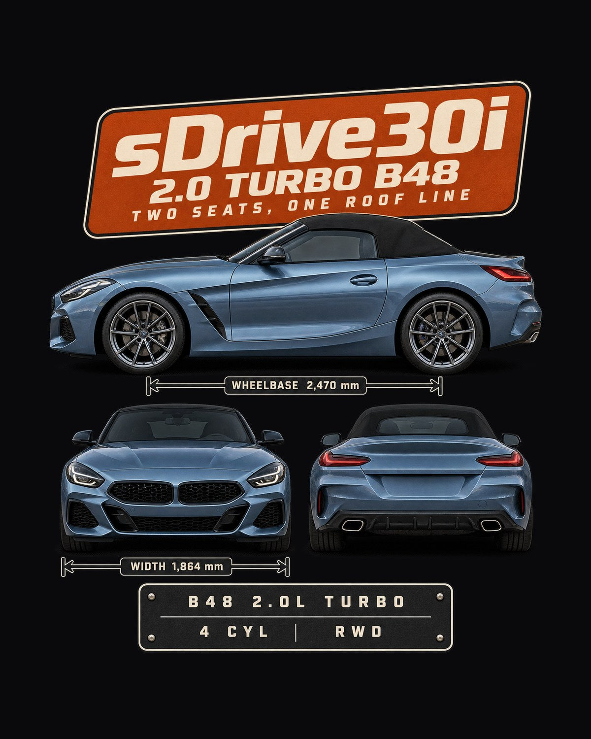 BMW Z4 sDrive30i G29 Three-View Spec Shirt, Car Guy Gift design only
