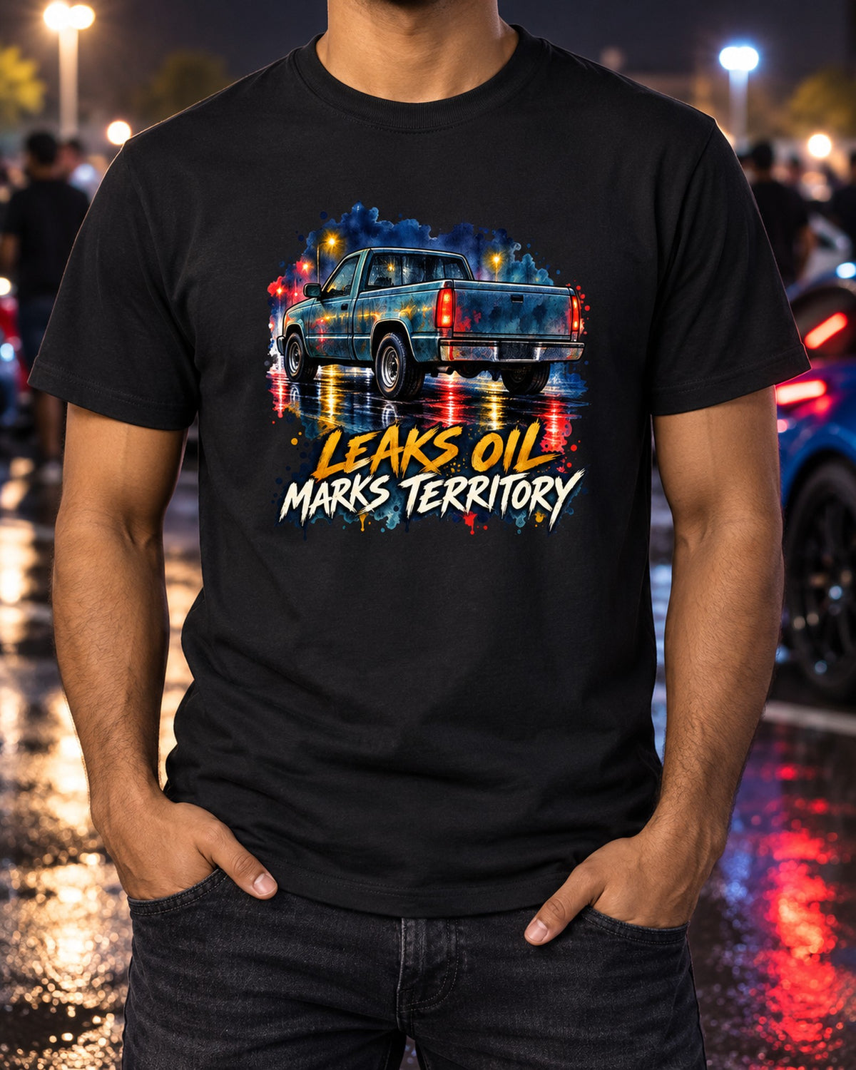 Dodge Ram D250 Cummins Wet Road Watercolour Night Shirt T-Shirt Black worn hero
