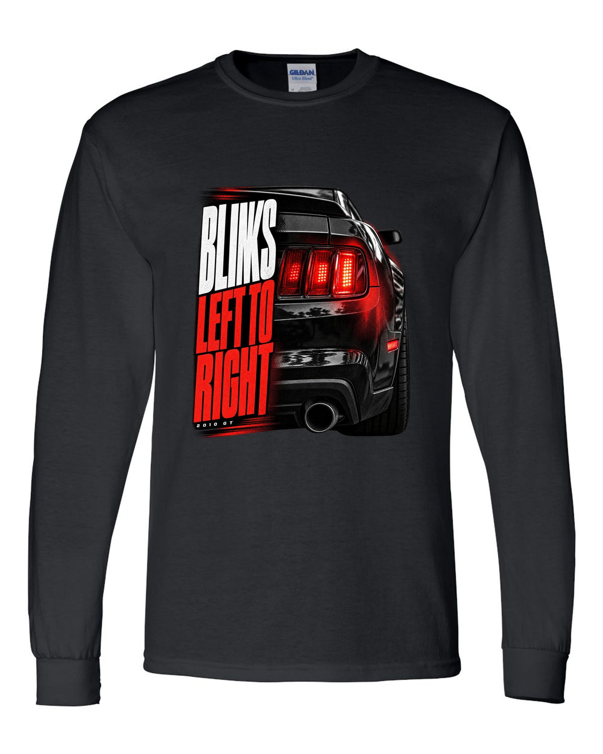 Macro print of a 2010 Ford Mustang S197 GT taillight black long sleeve front view with the design