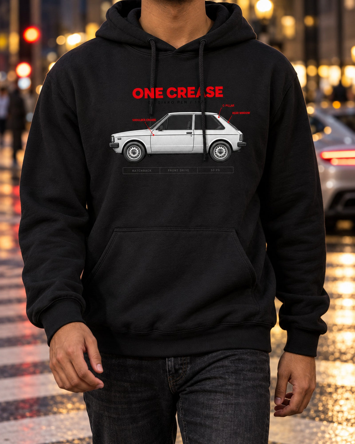 VW Golf Mk1 1974 Giugiaro Spec Poster print Shirt Pull Over Hoodie Black worn hero