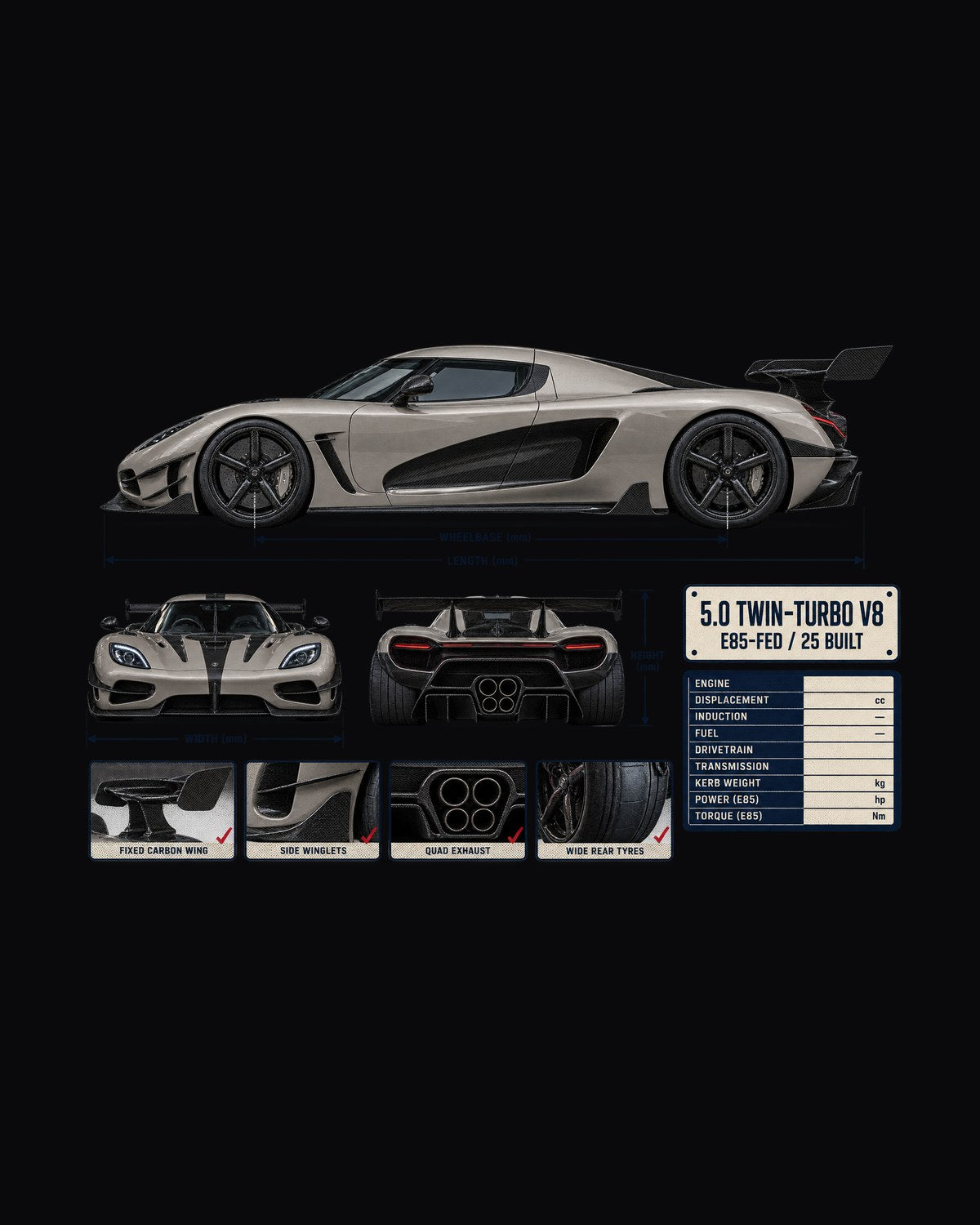 Agera RS Three-View Spec Table Tee, Koenigsegg Car Shirt design only