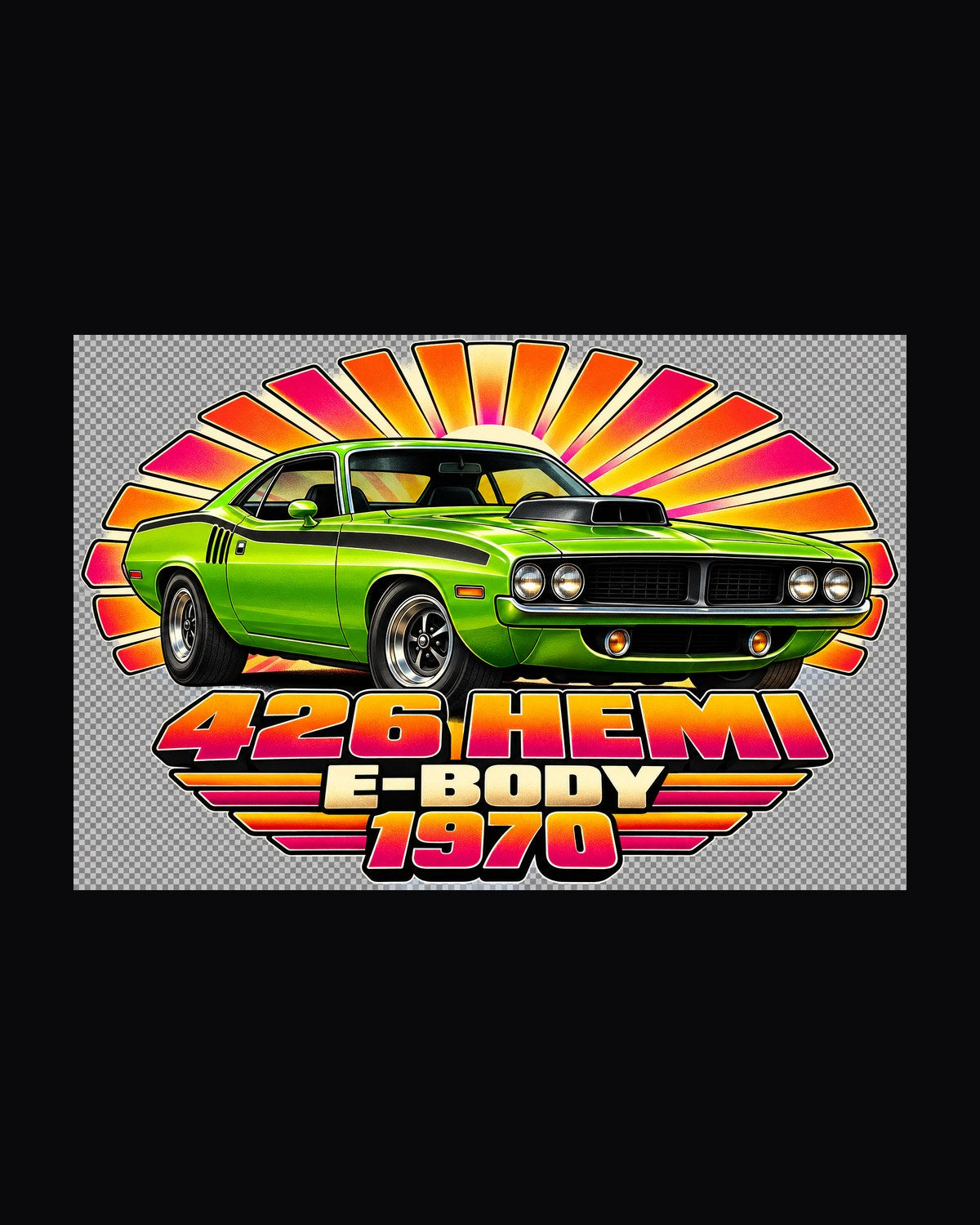 1970 Plymouth Hemi Cuda E-Body Sunset Shaker Shirt design only