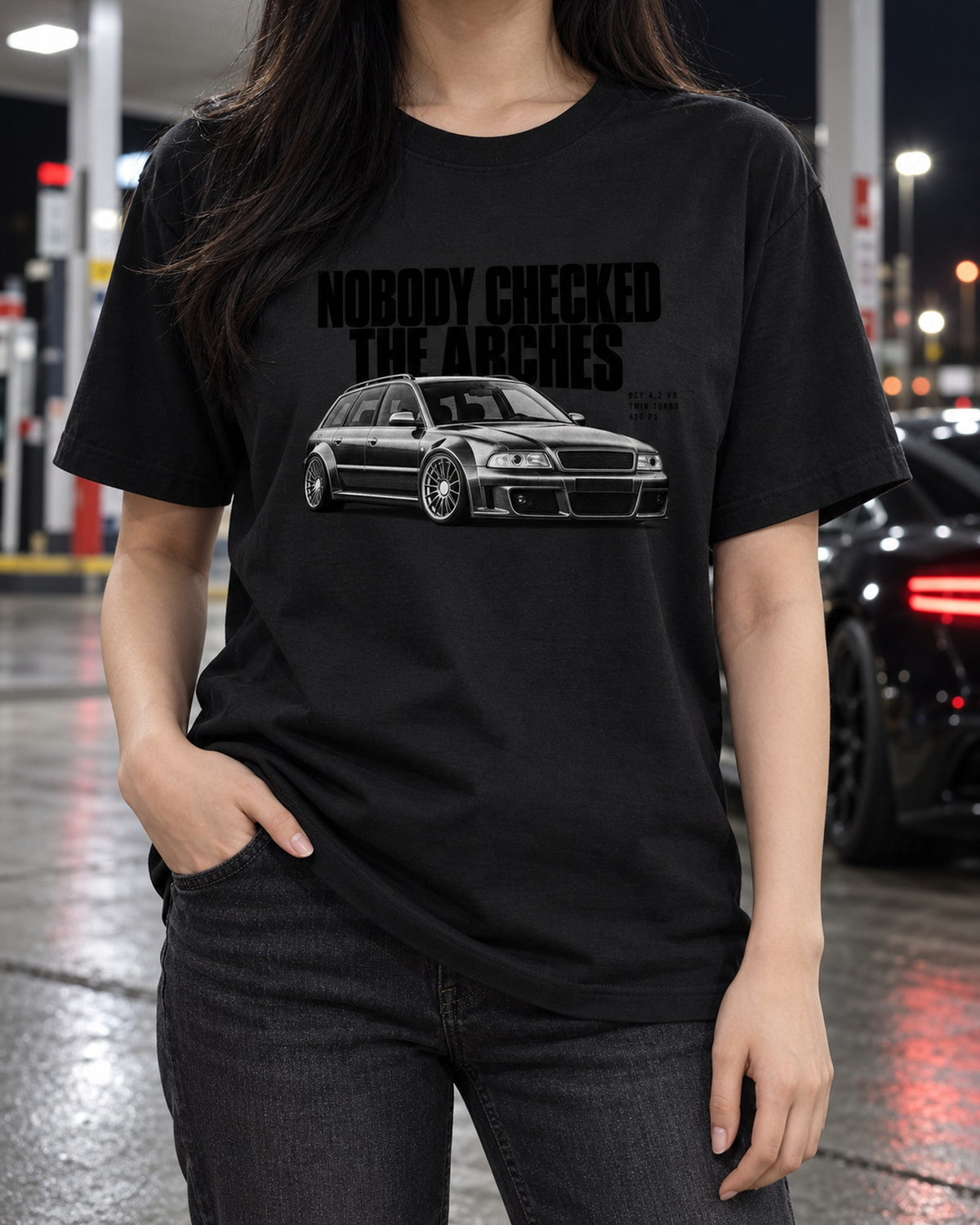 Audi RS6 Avant C5 4B Halftone Shirt, Wagon Lover Gift T-Shirt Black worn hero