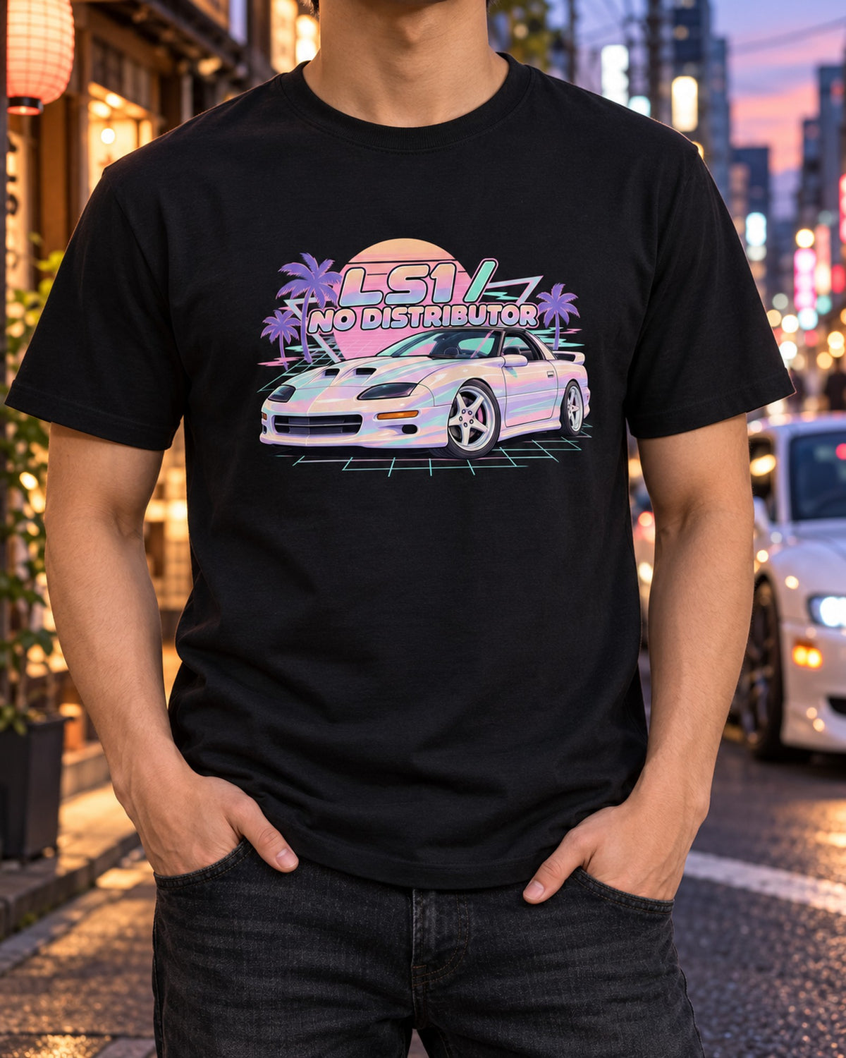 1998 Camaro SS LS1 Vaporwave Shirt, No Distributor Tee T-Shirt Black worn hero