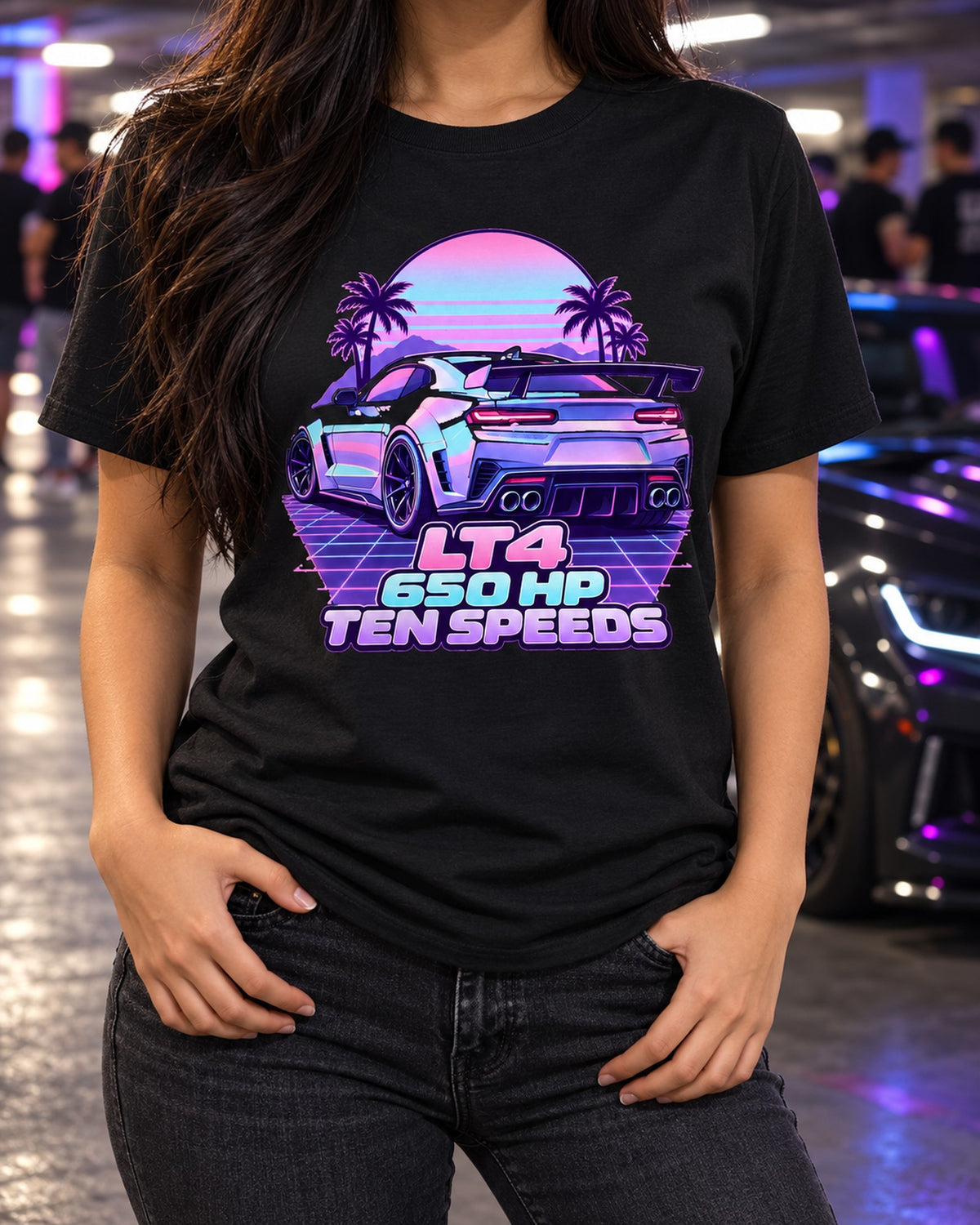 Chevrolet Camaro ZL1 2019 LT4 Vaporwave Pastel Wing Tee T-Shirt Black worn hero