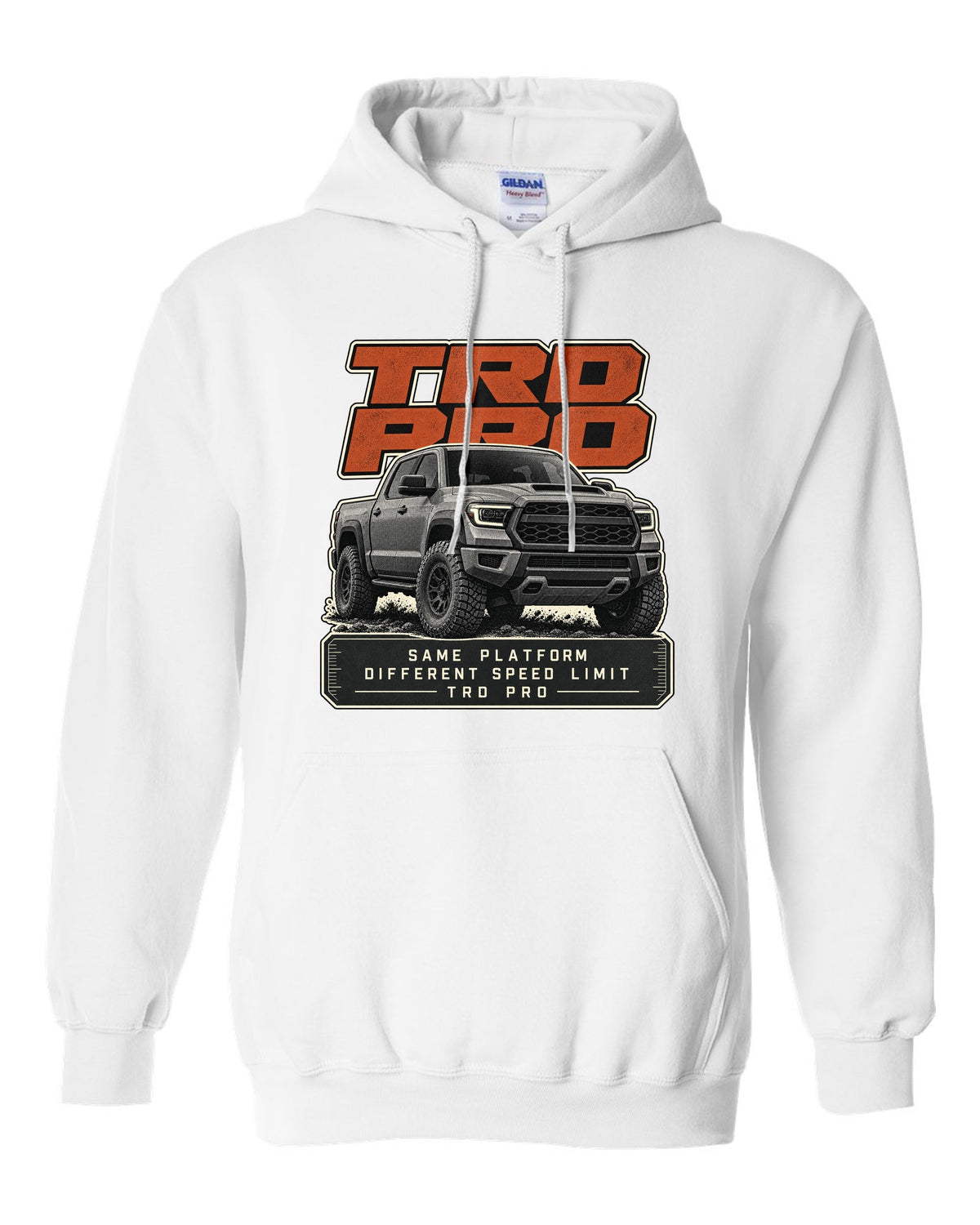 Toyota Tundra TRD Pro halftone statement design white pull over hoodie front view with the design