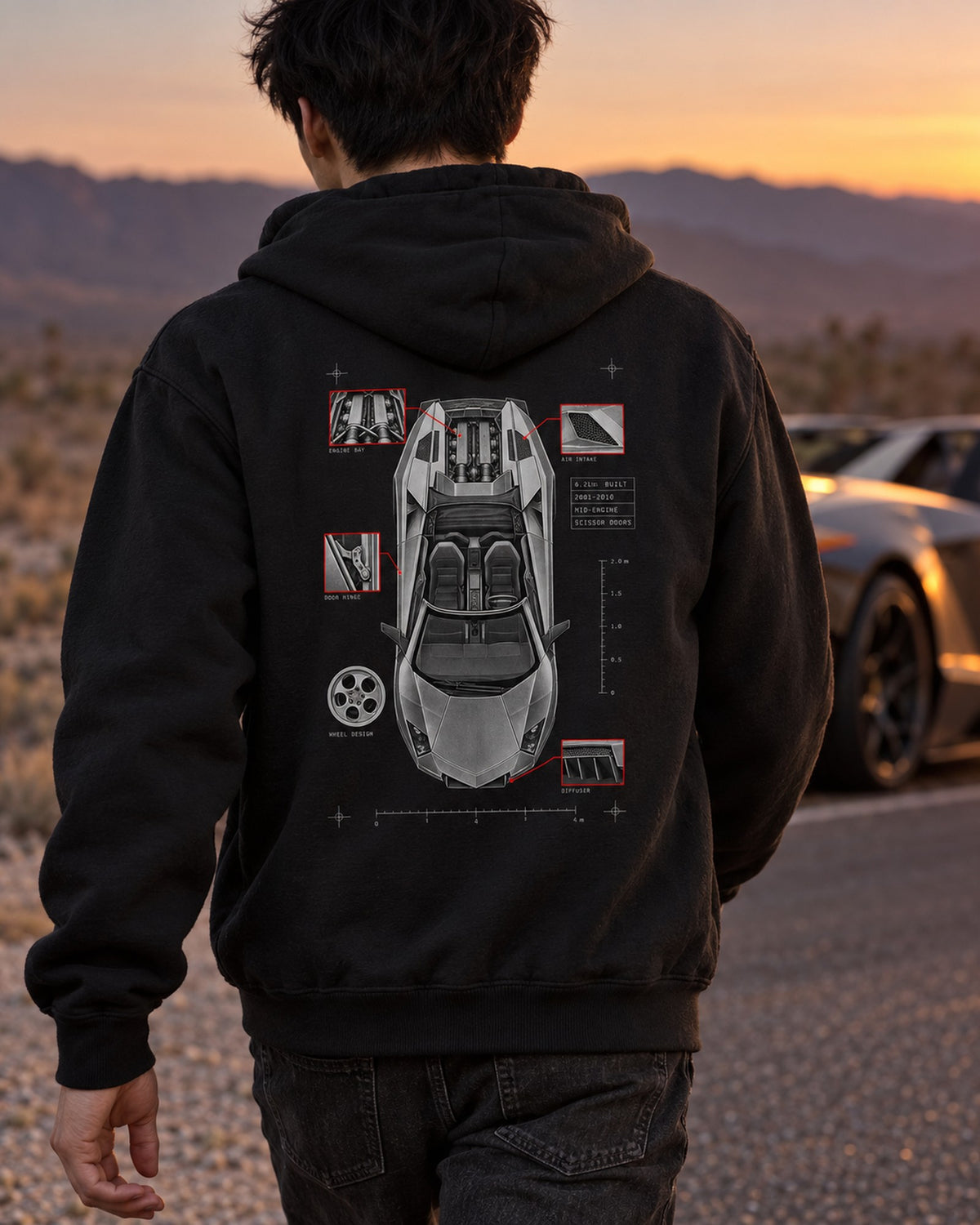 Lamborghini Murcielago LP640 Roadster Spec Plan Shirt, 4,099 Built Zip Hoodie Black worn hero