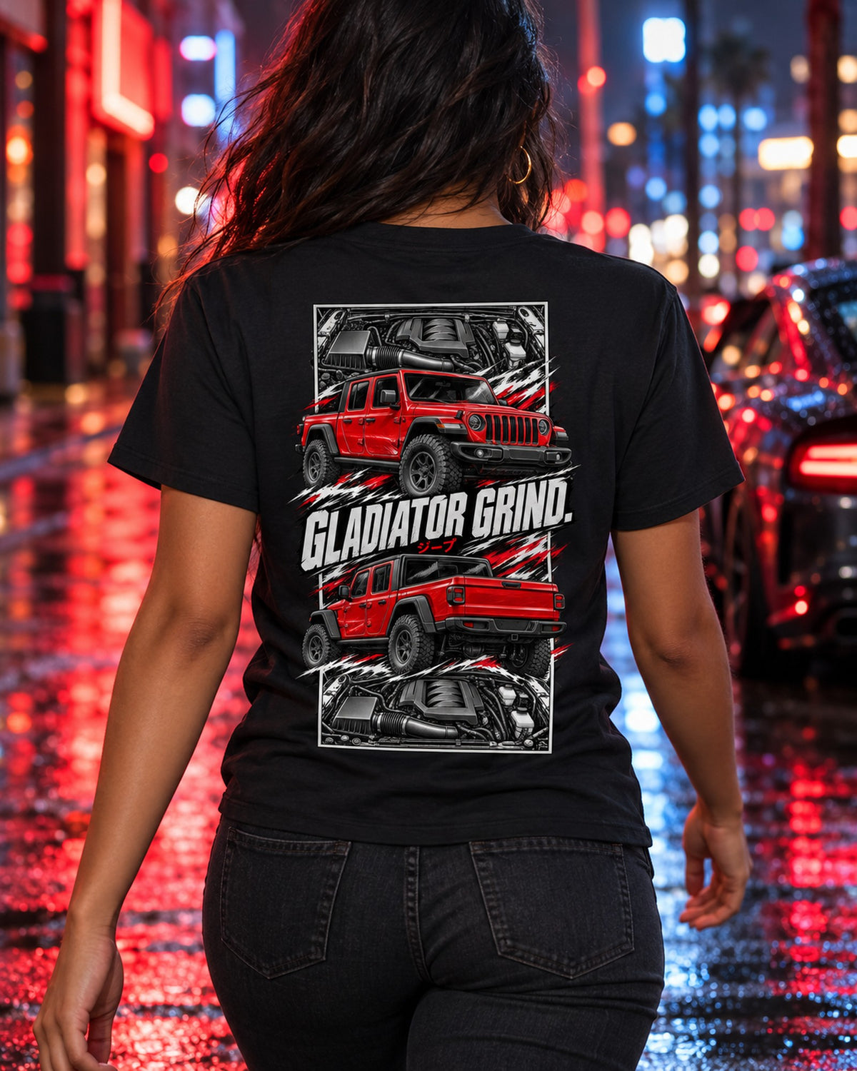 Jeep Gladiator Torn Poster Full-Back Graphic Tee T-Shirt Black worn hero