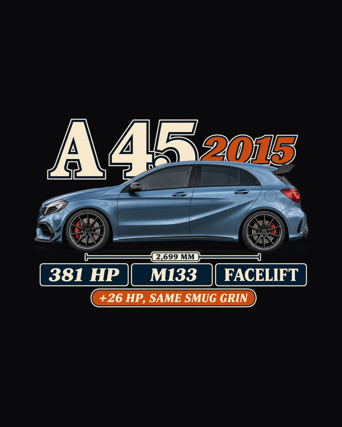 A45 AMG W176 Facelift Archive Panel Shirt, 2015 Hot Hatch design only