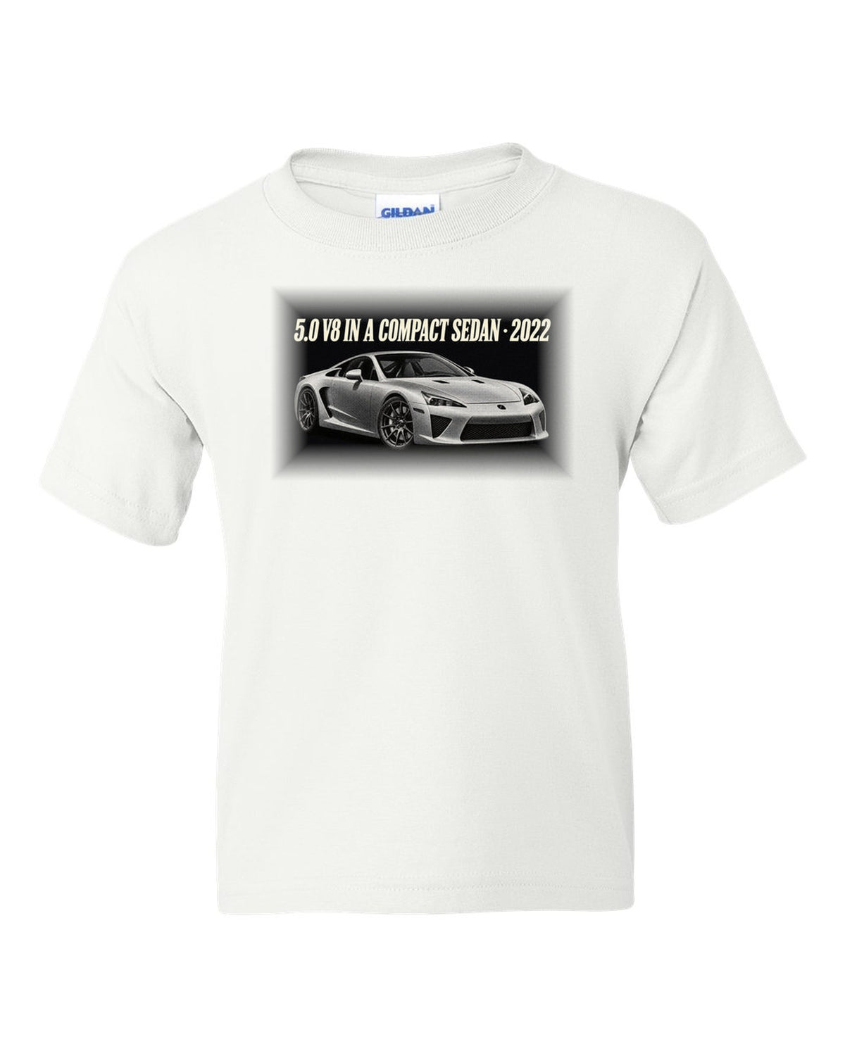 Cockpit and gauge cluster print of the Lexus LC 500 white kids tee front view with the design
