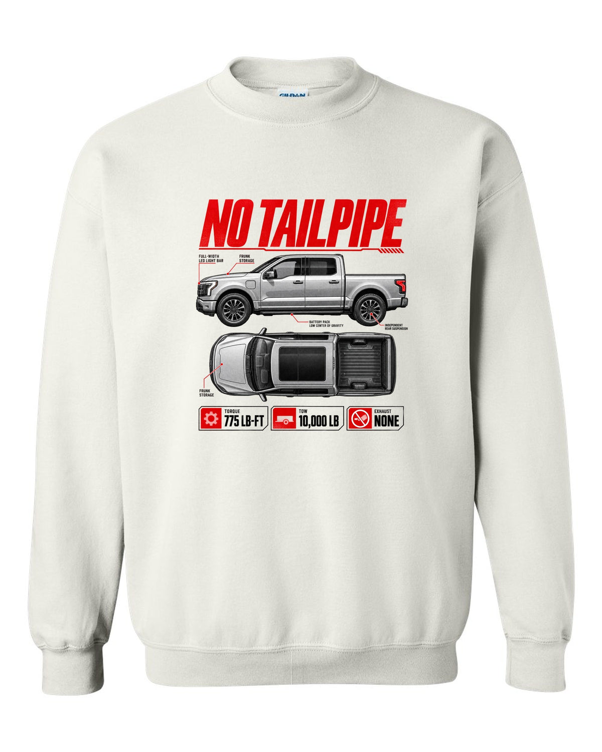 Ford F-150 Lightning 2022 top-down and profile spec sheet poster white crewneck front view with the design