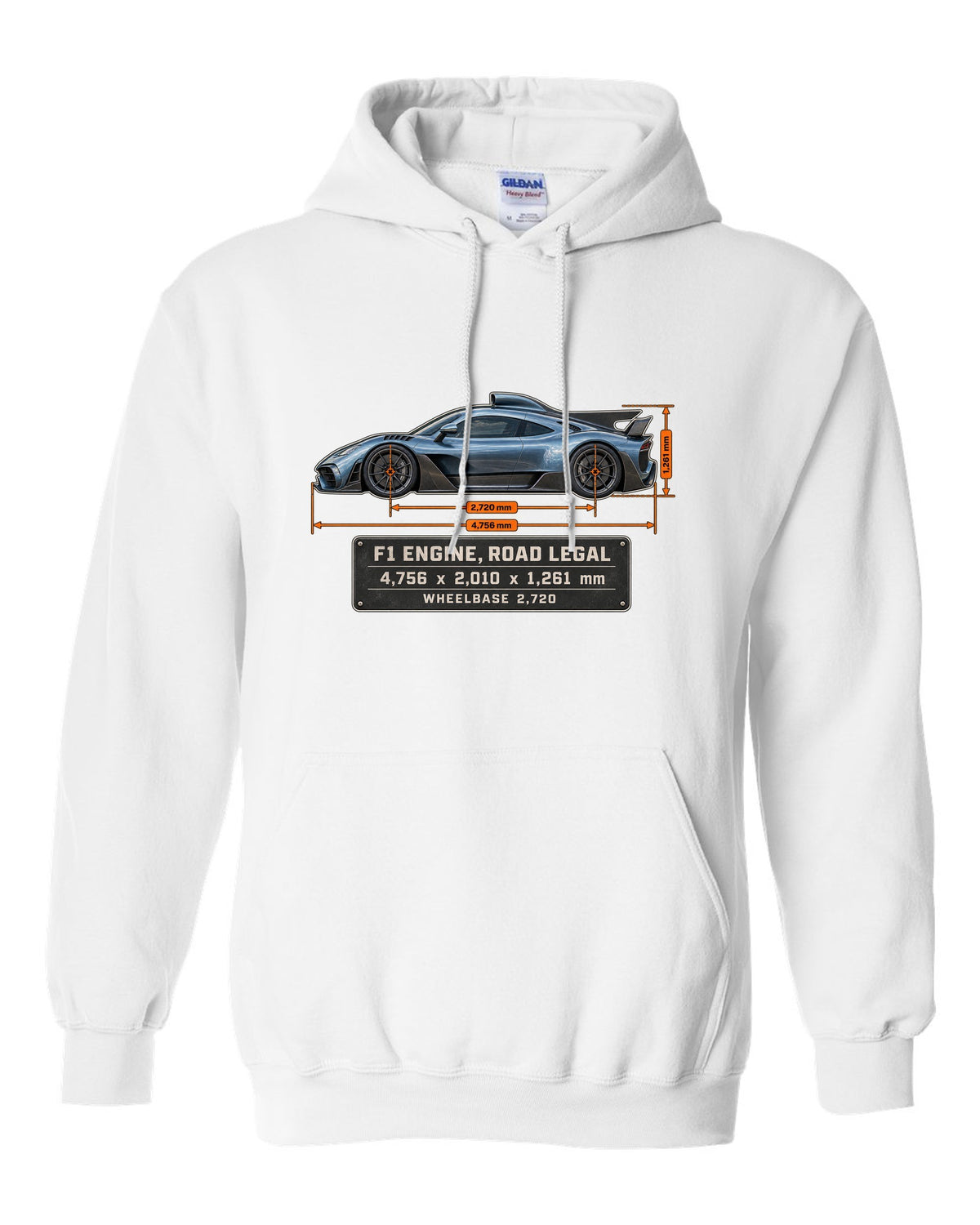 Mercedes-AMG One Dimension Blueprint white pull over hoodie front view with the design