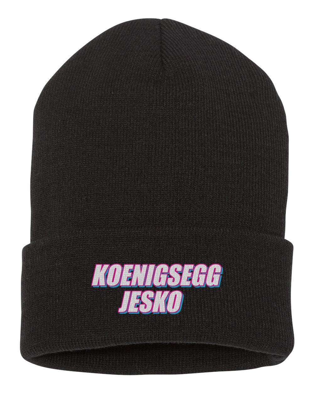 Koenigsegg Jesko black beanie front view with car name