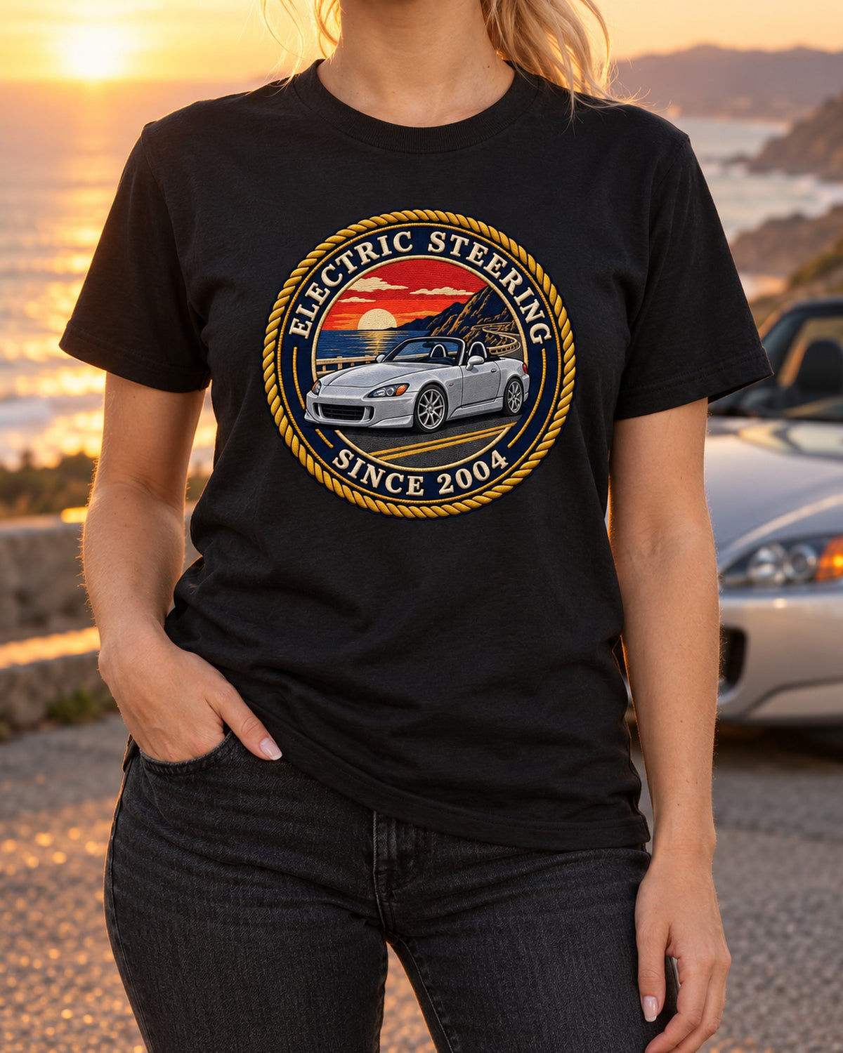 Embroidery-Style Honda S2000 AP2 Crest Shirt, Since 2004 T-Shirt Black worn hero